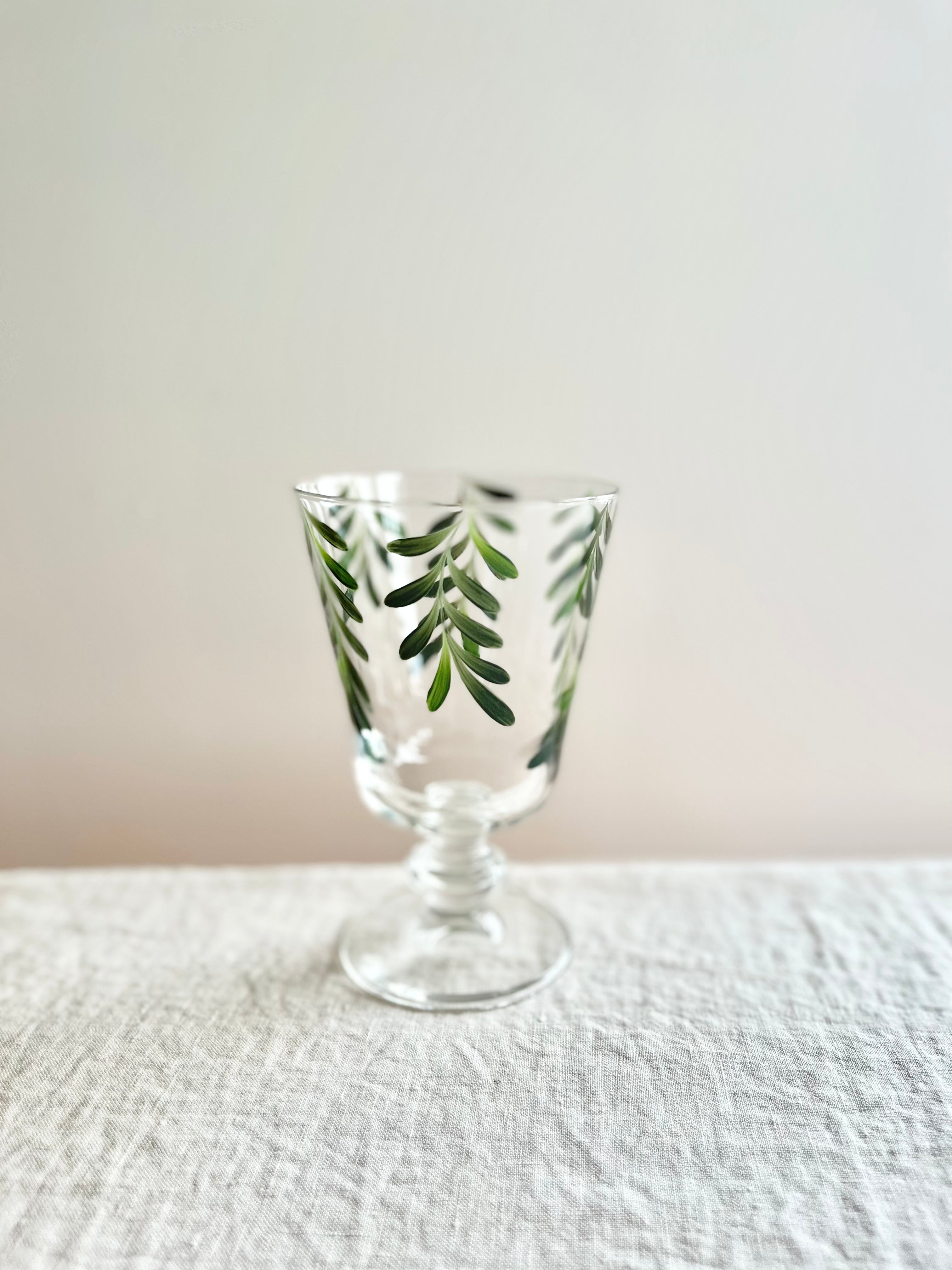 hand painted wine glasses with dark green leaf pattern single glass