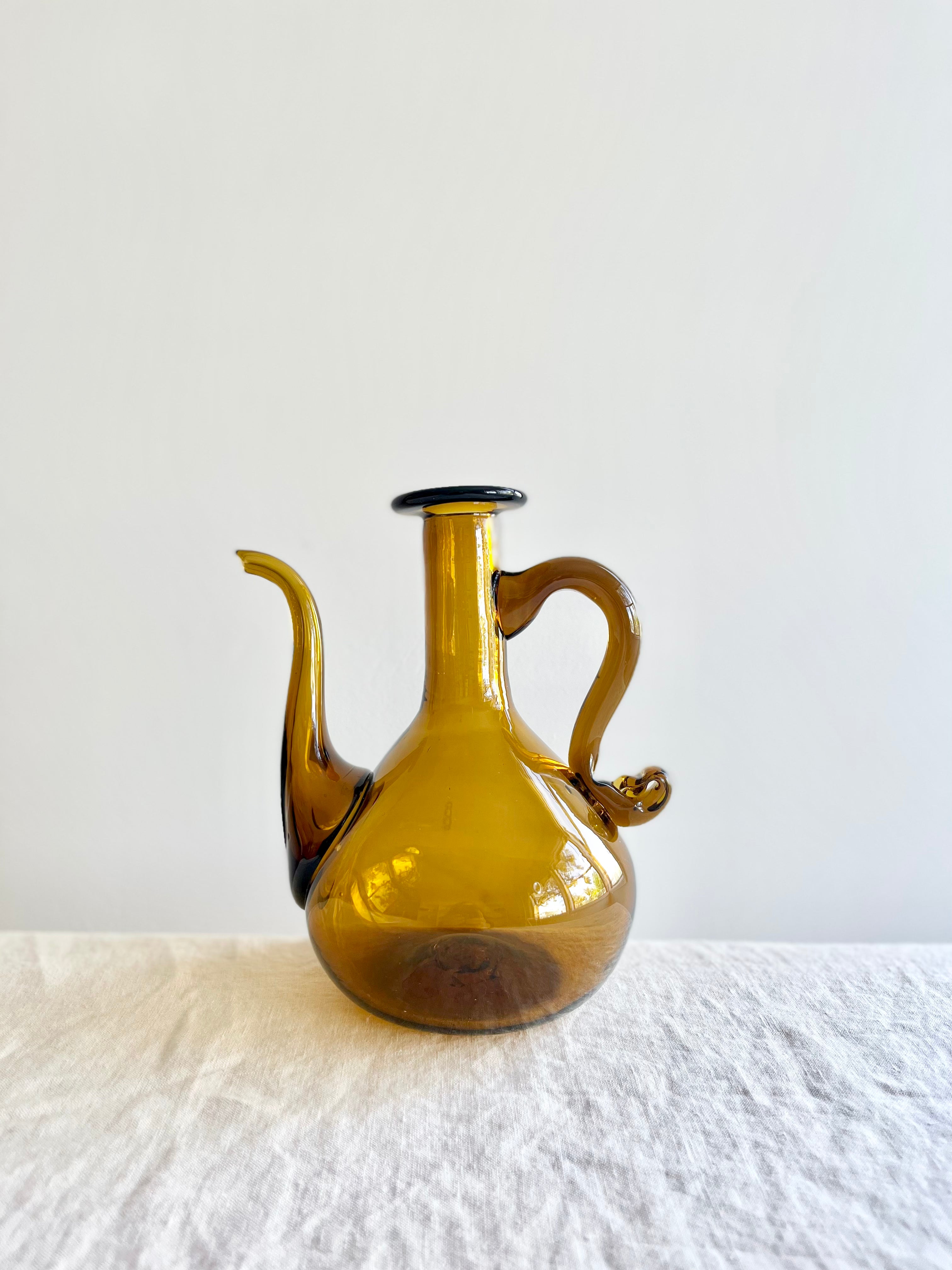 blown glass cruet by gordiola tobacco color