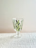 hand painted wine glasses with dark green leaf pattern vertical stem
