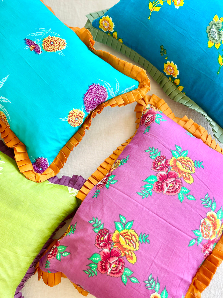 ruffle pillow covers in bright colors