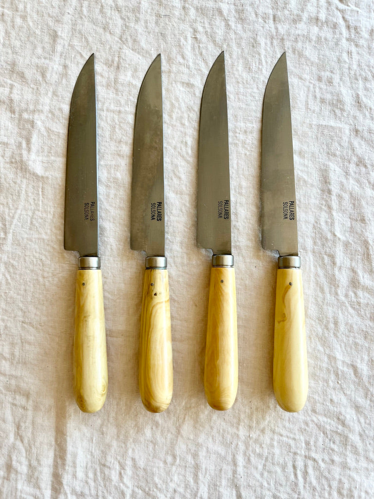 kitchen knife with boxwood handle by pallares solsona carbon steel 15cm group of four
