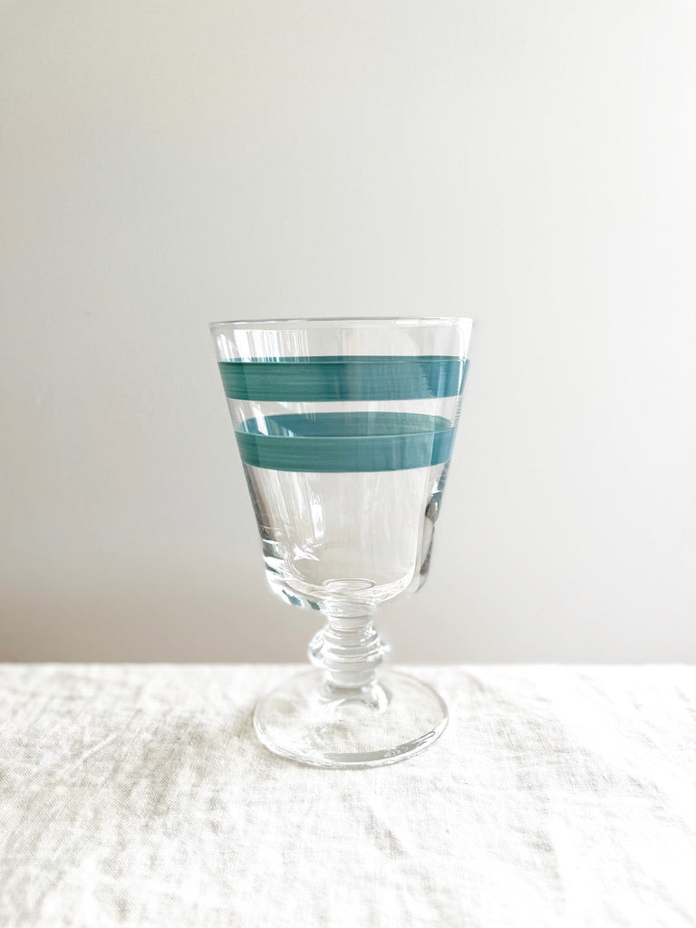 wine glass with teal stripes 5.5 inch close up