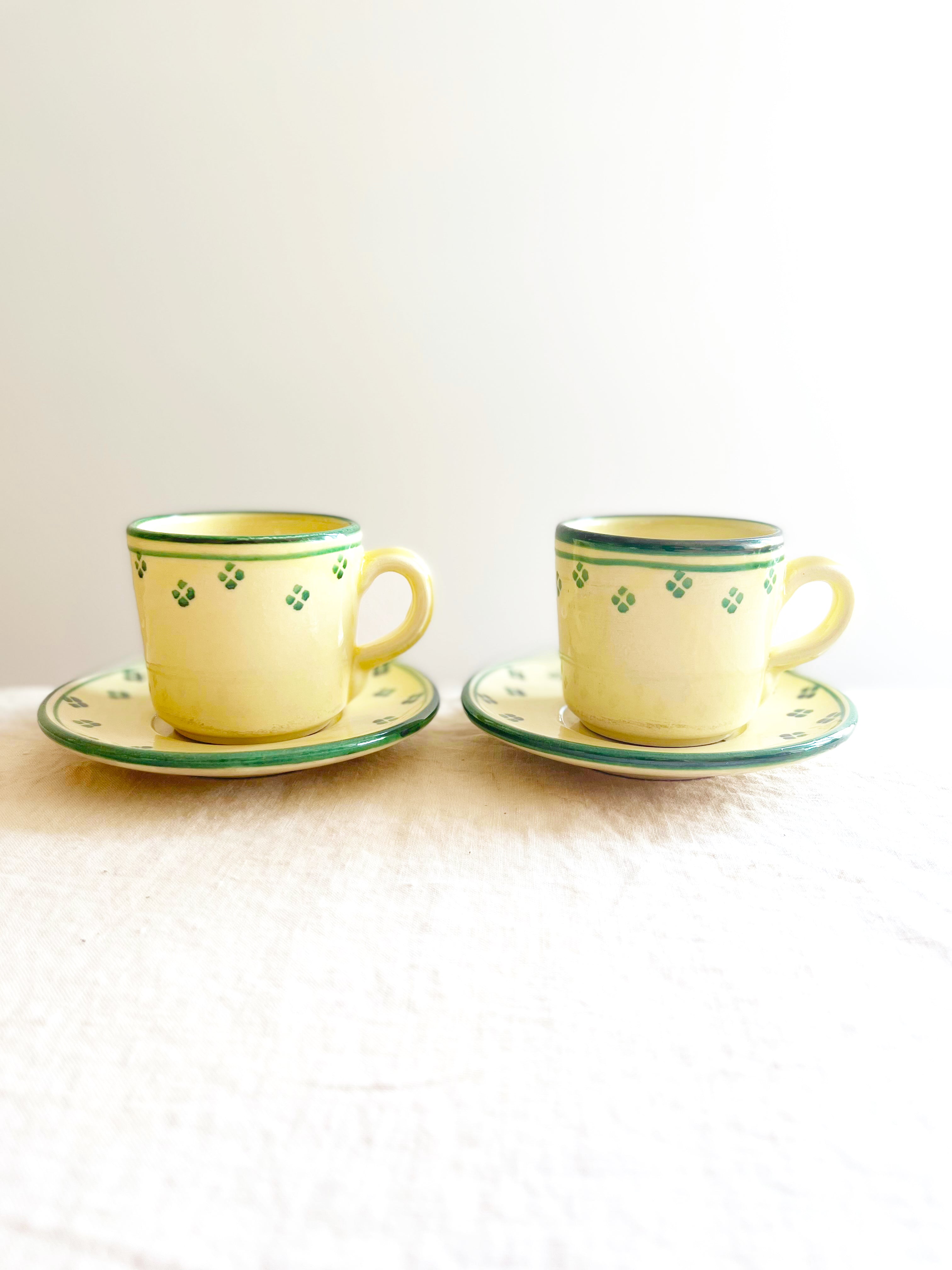 set of Rigo Stella Espresso Cup & Saucer yellow and green