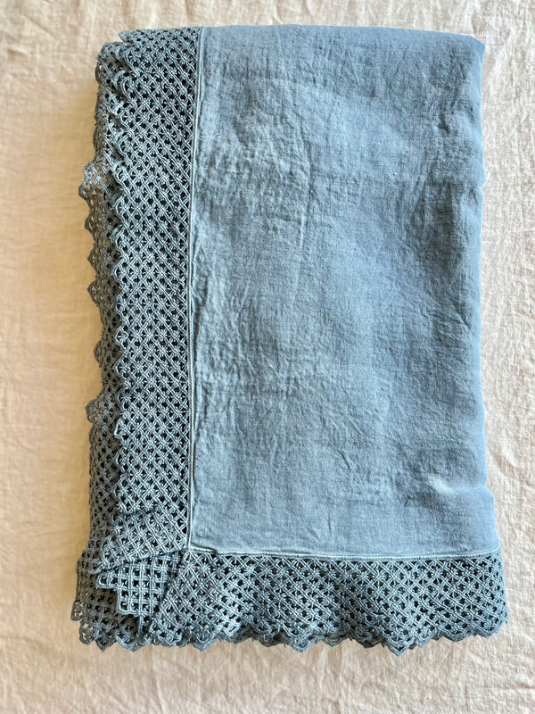 Blue Milano Macrame Tablecloth 74 inch folded