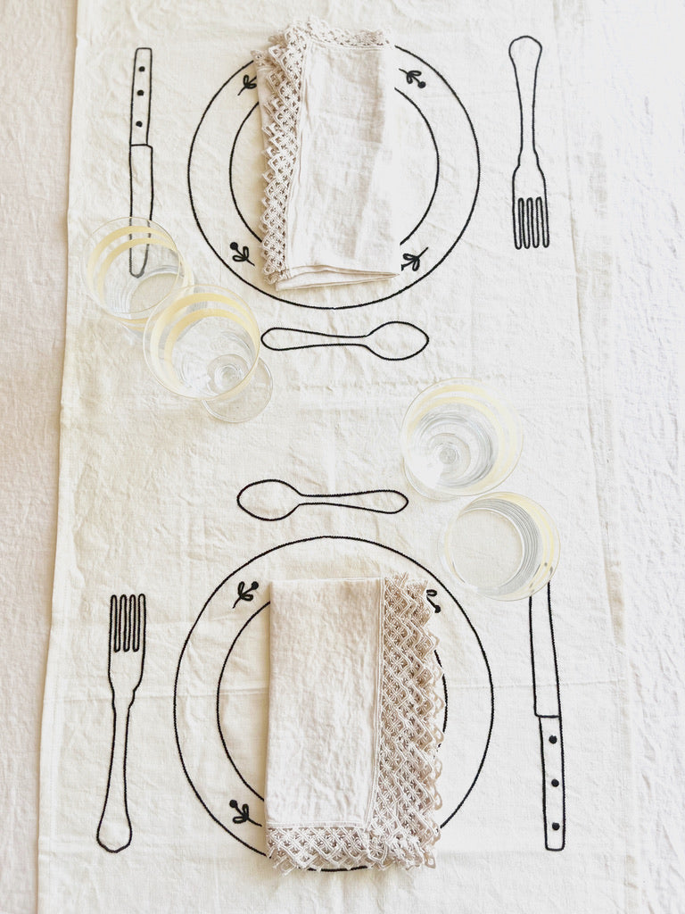 embroidered Linen placemat setting