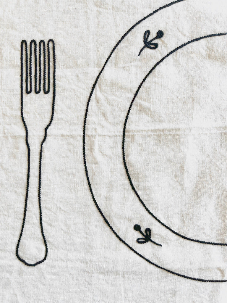 embroidered Linen placemat close up