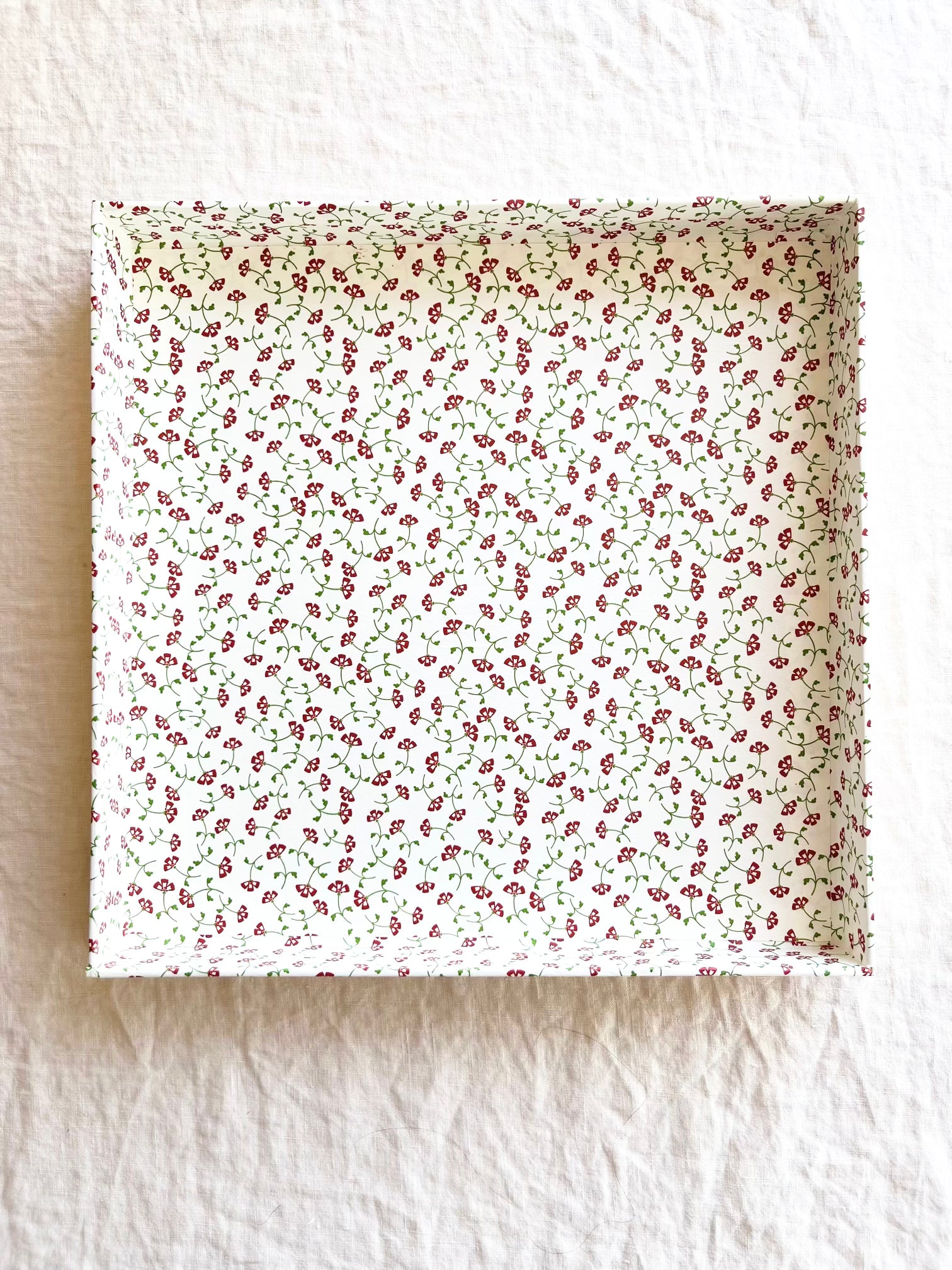 square white paper tray with red cherry print 11 inches