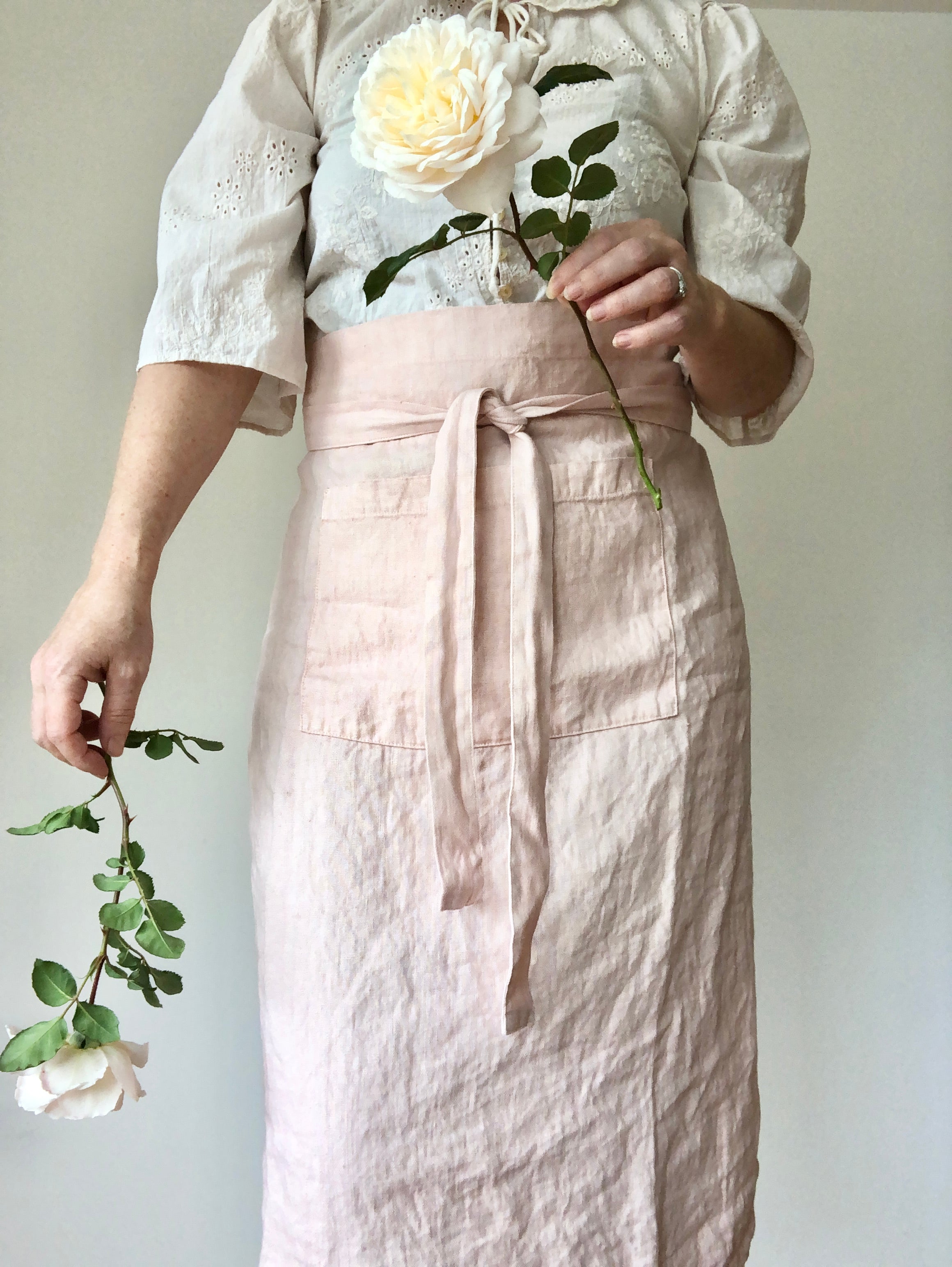 light pink linen apron bistro style