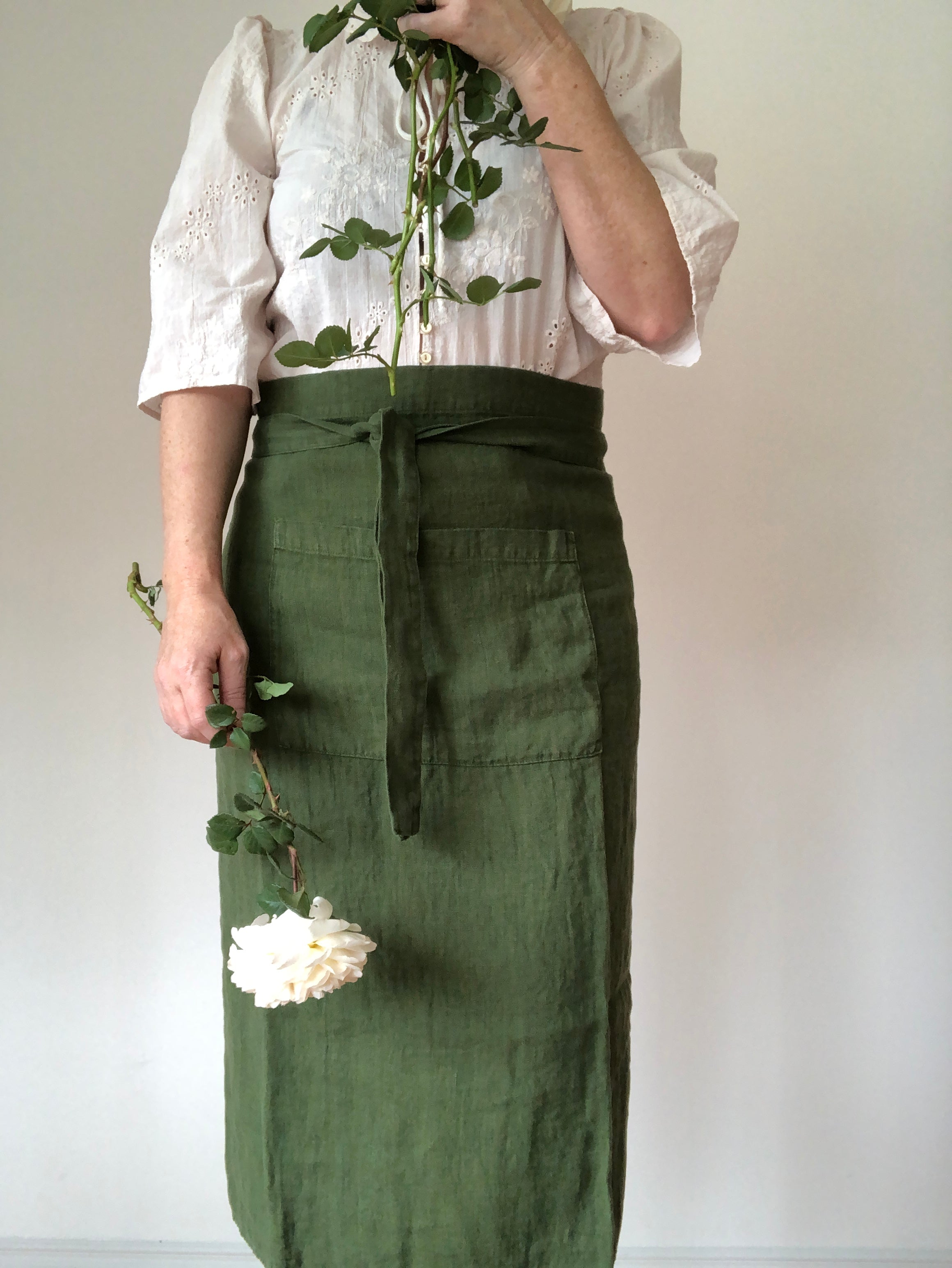 green linen apron bistro style