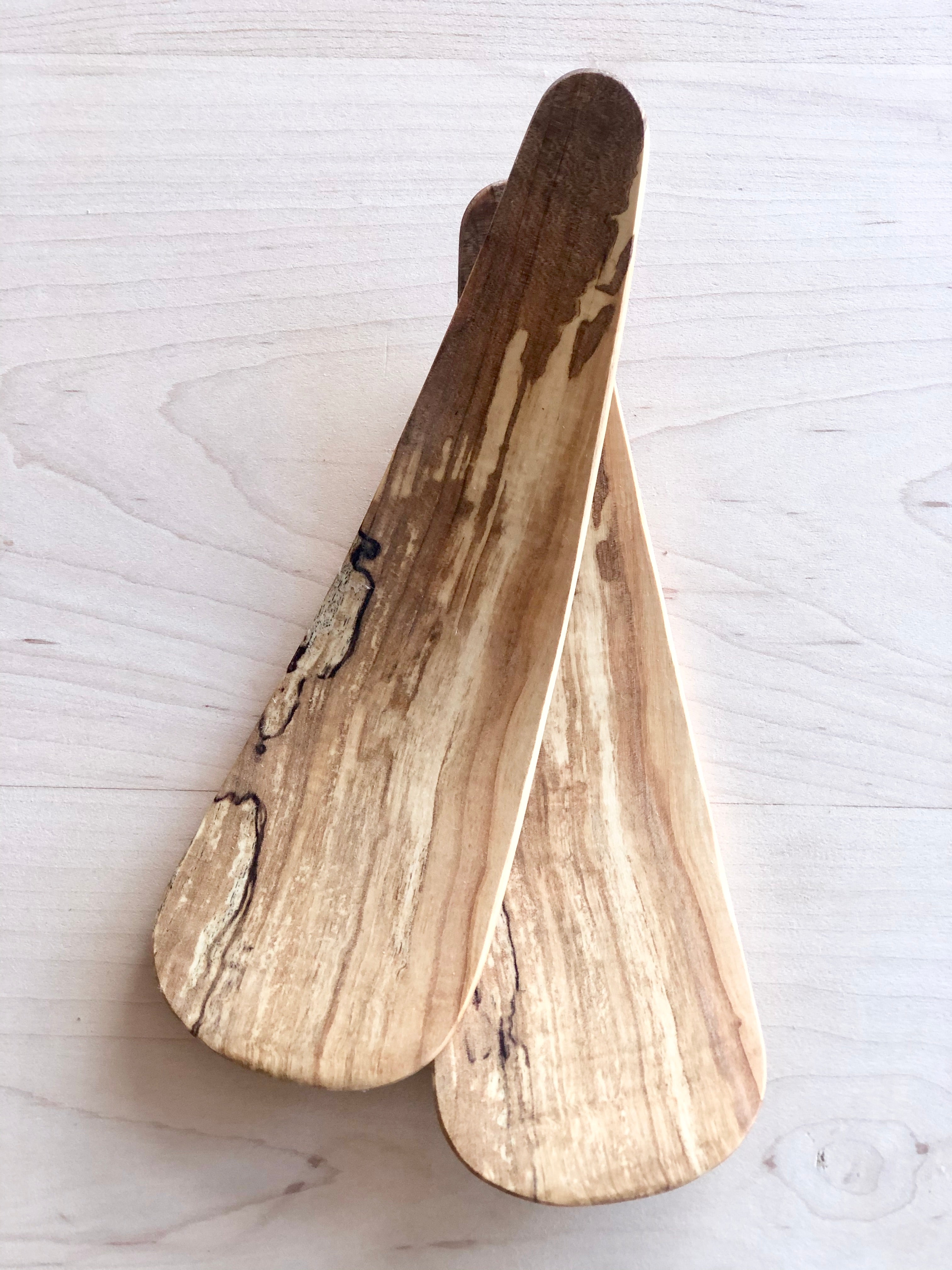 spalted maple wood salad servers close up of maple wood