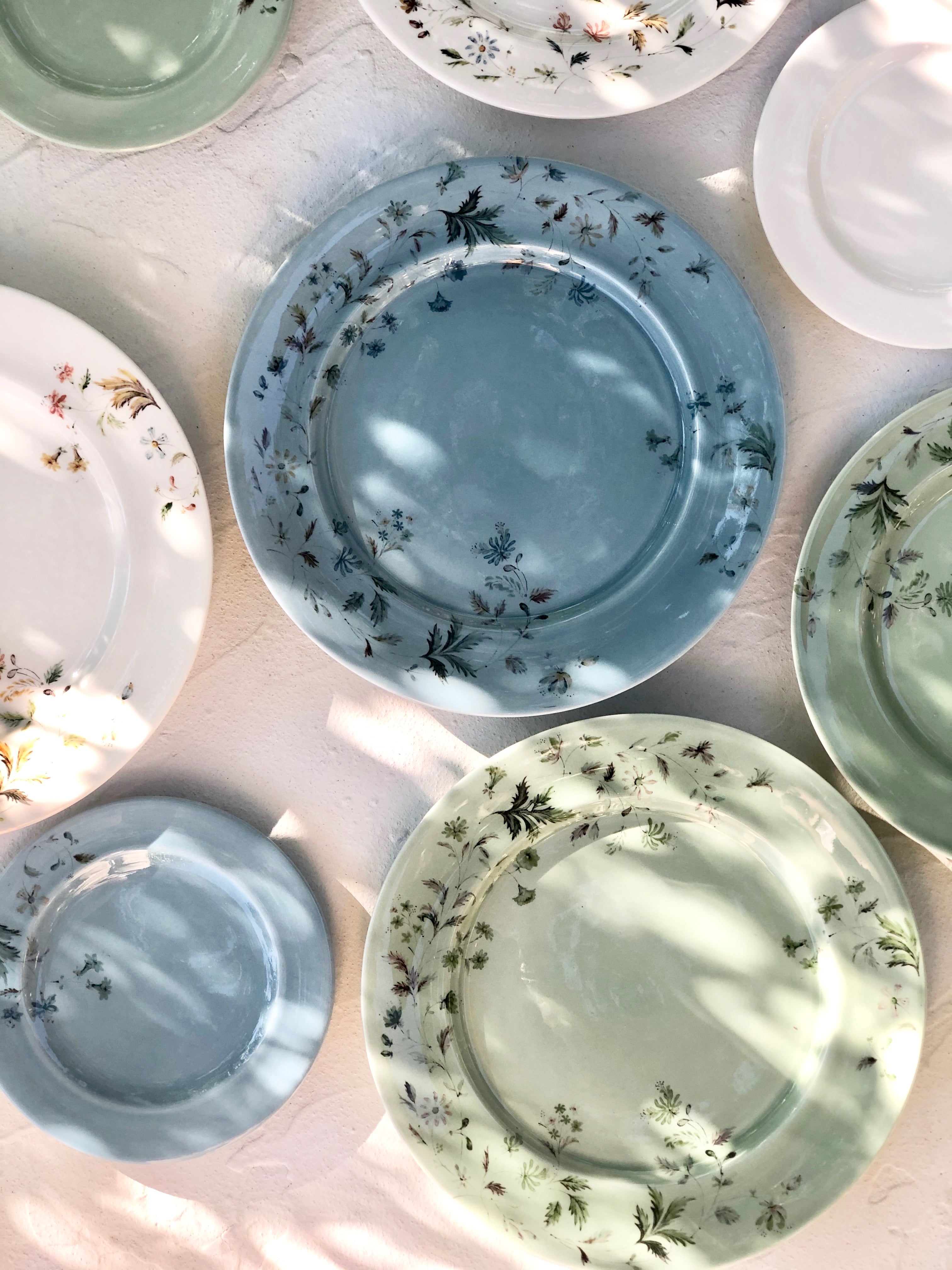 light green bread plate with hand painted flowers 8.5 inch assorted colors