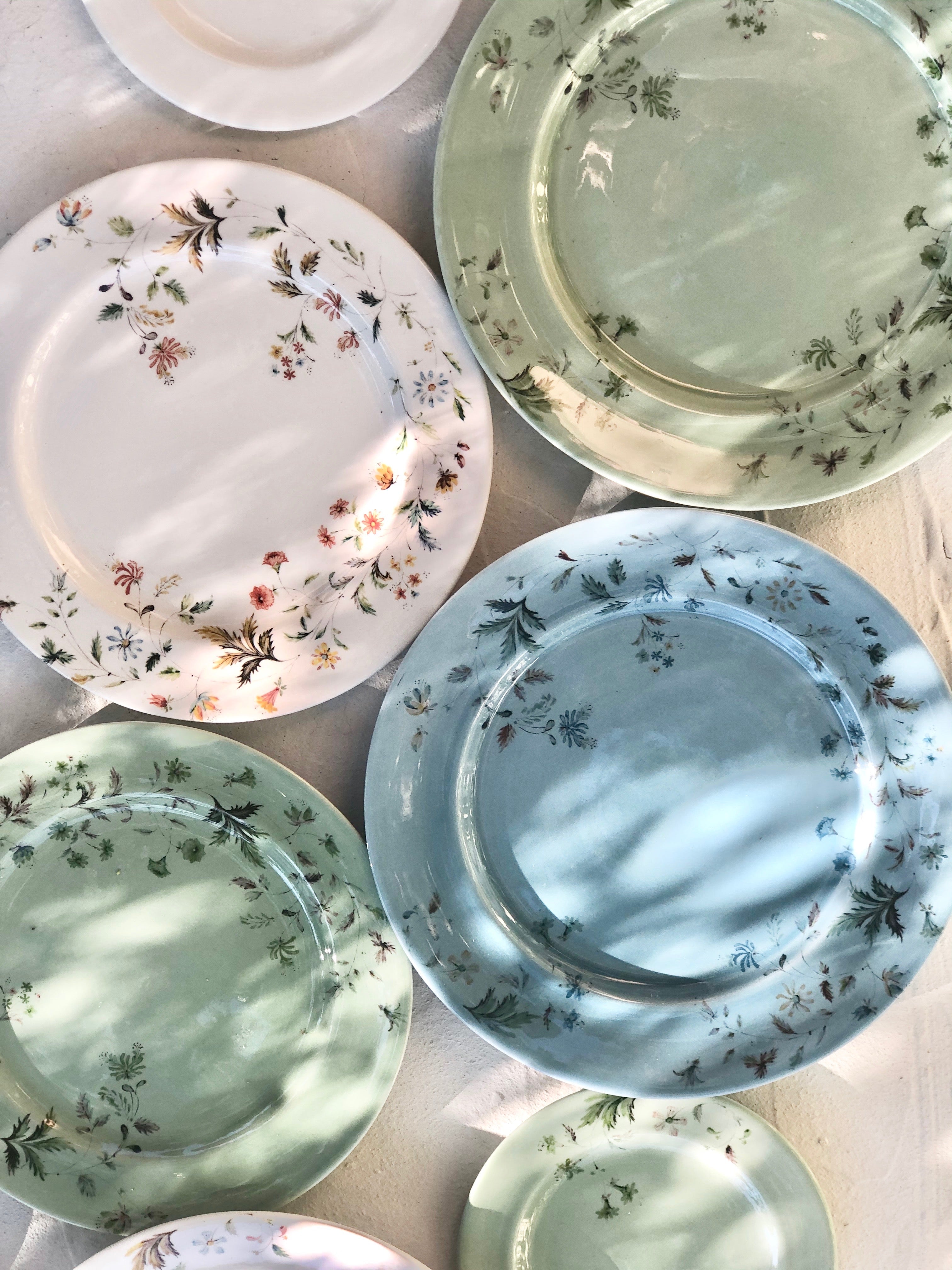 light green bread plate with hand painted flowers 6.5 inch assorted colors