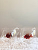 clear hand blown glass tea cups with red glass fish in bottom