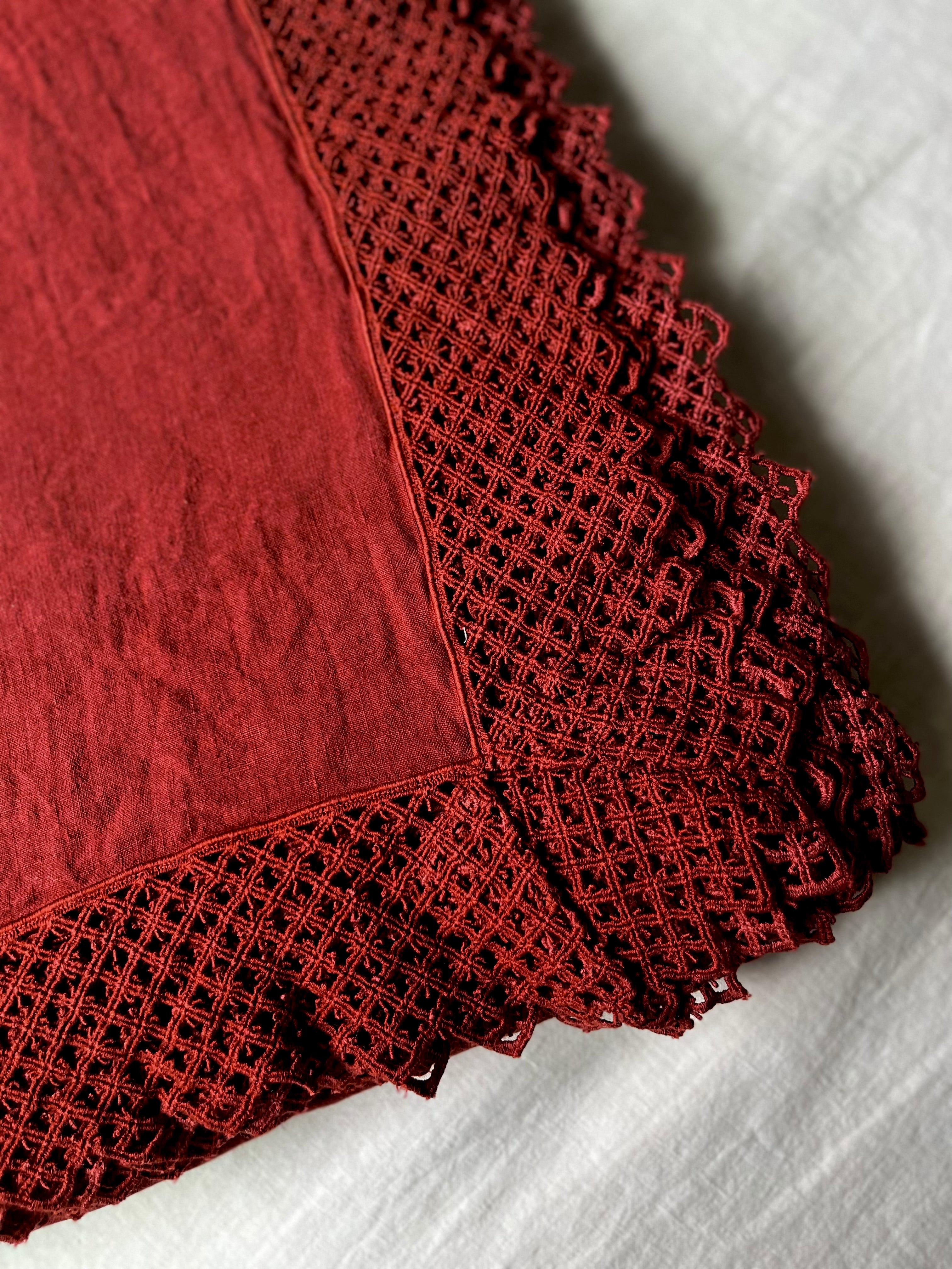 Milano Macrame Tablecloth 74 x 130" - Bordeaux