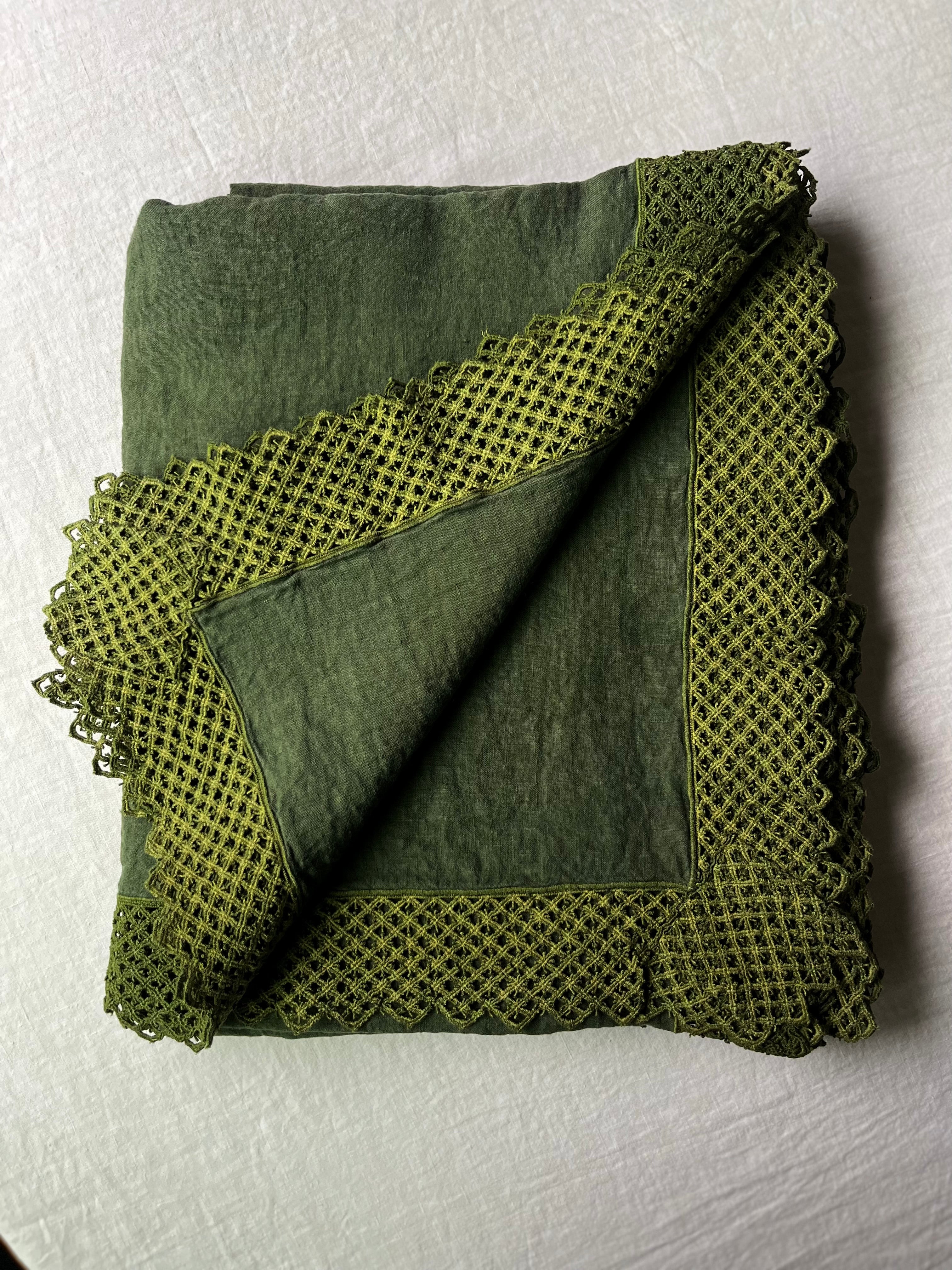 Milano Macrame Tablecloth 74 x 130" - Forest