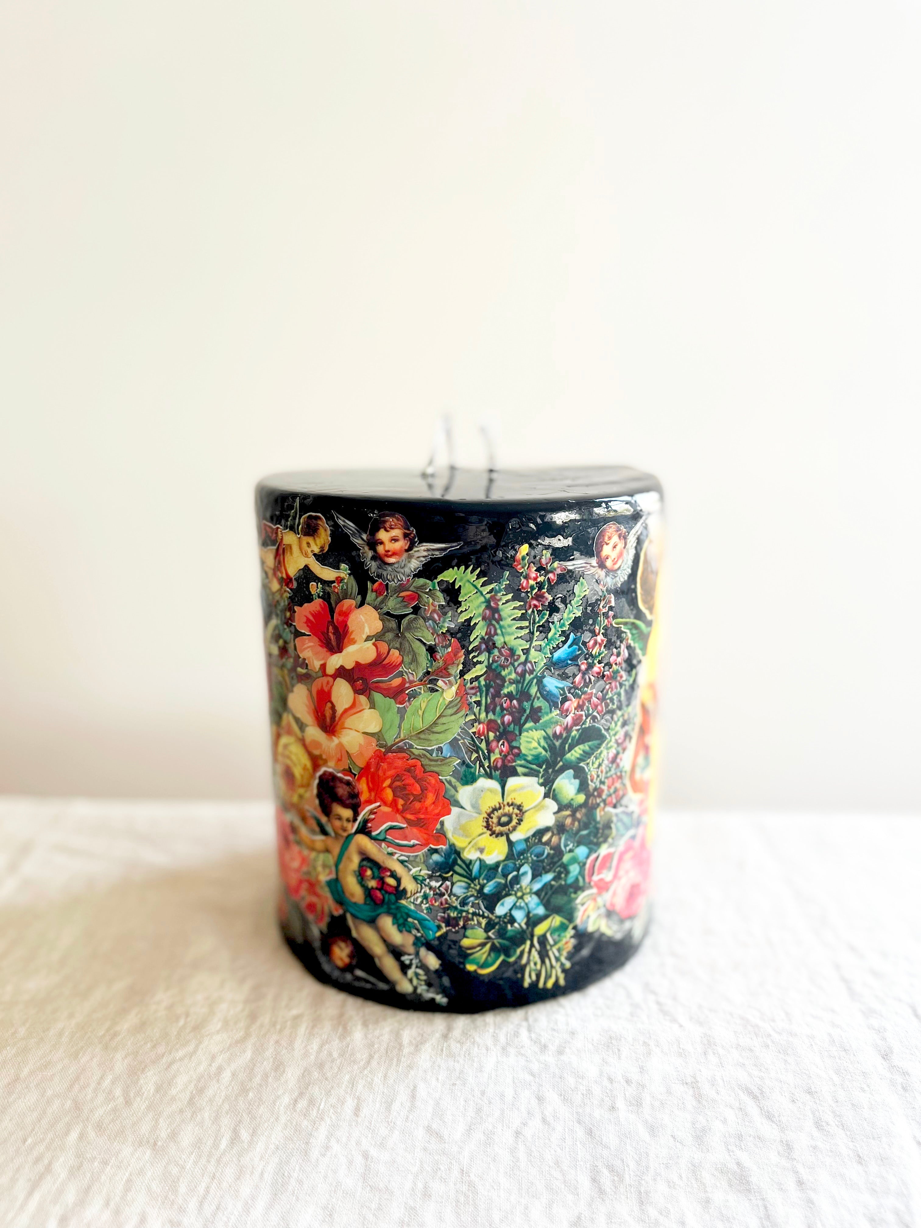 Decoupage 3 Wick Pillar Candle