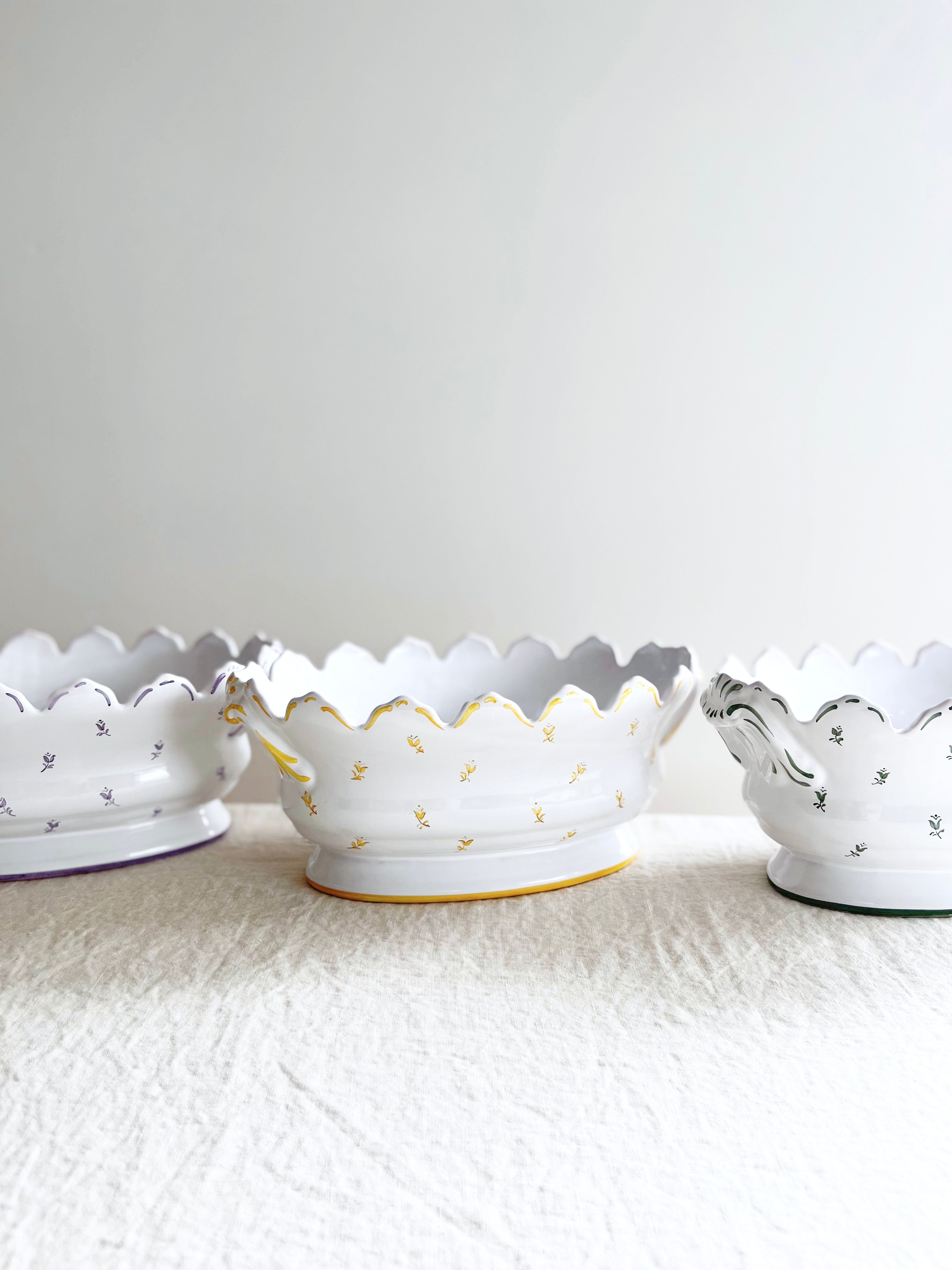 green and white jardiniere planters
