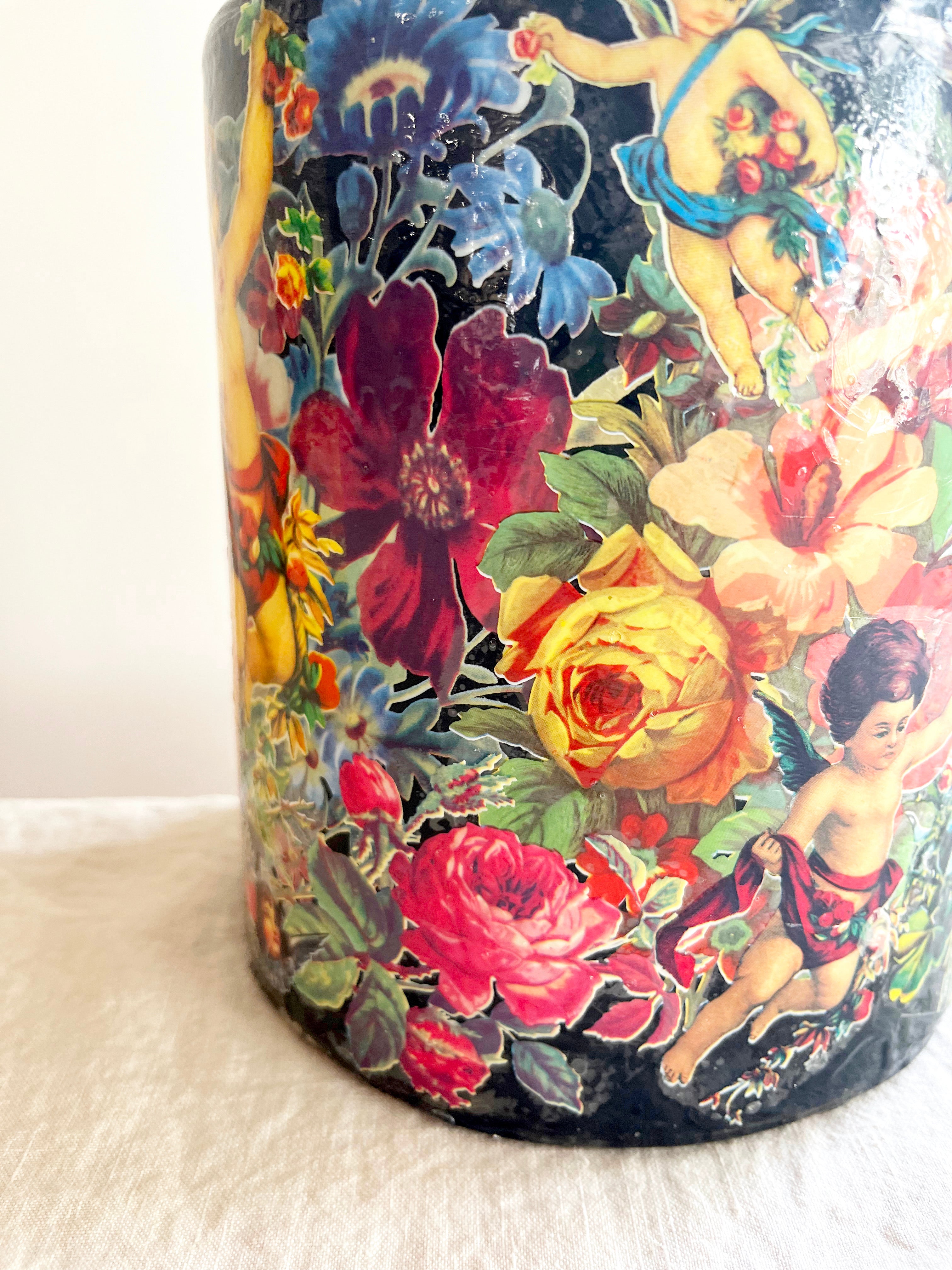 Decoupage 3 Wick Pillar Candle