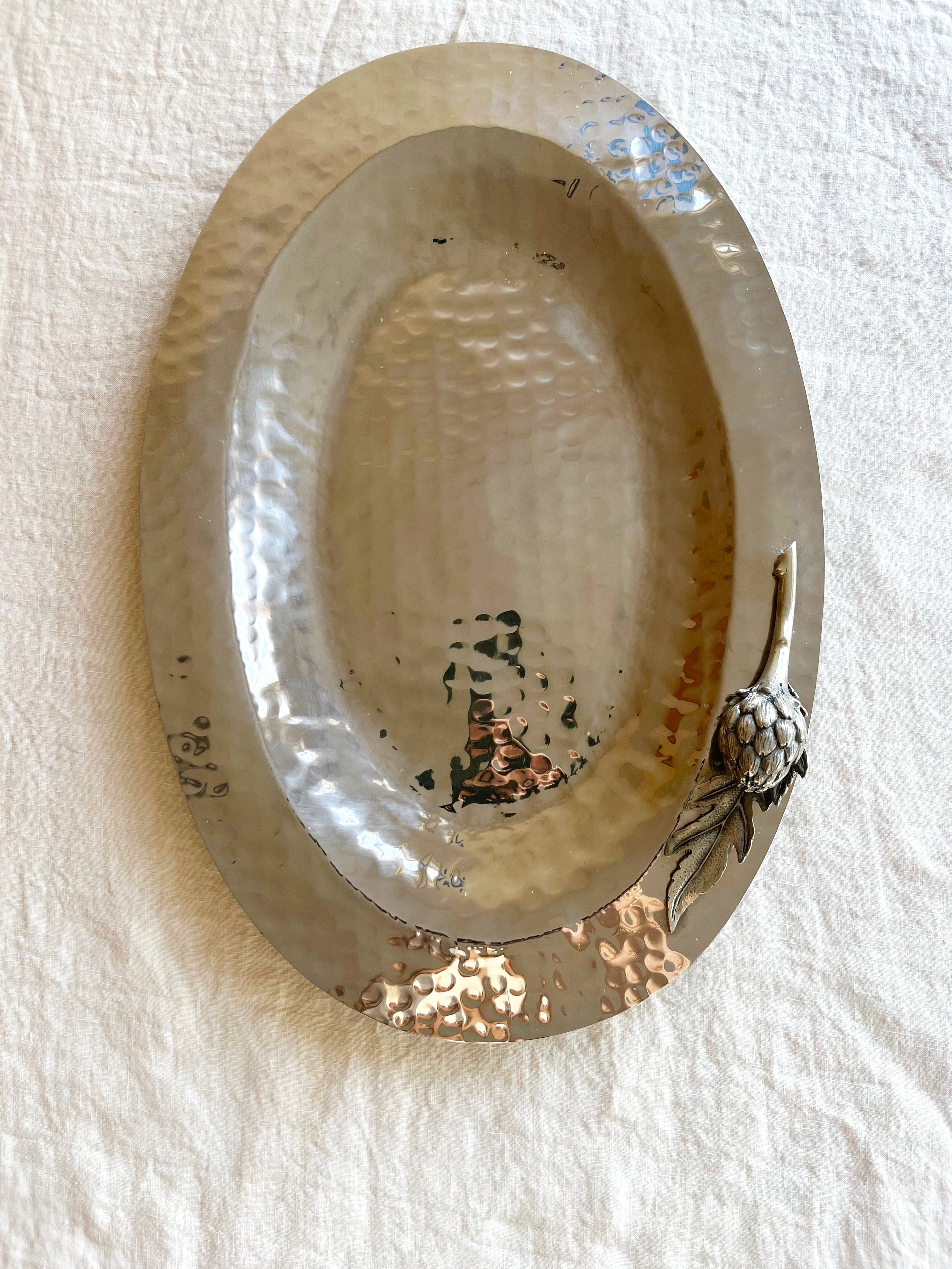 silver serving tray with artichoke vertical seventeen inch