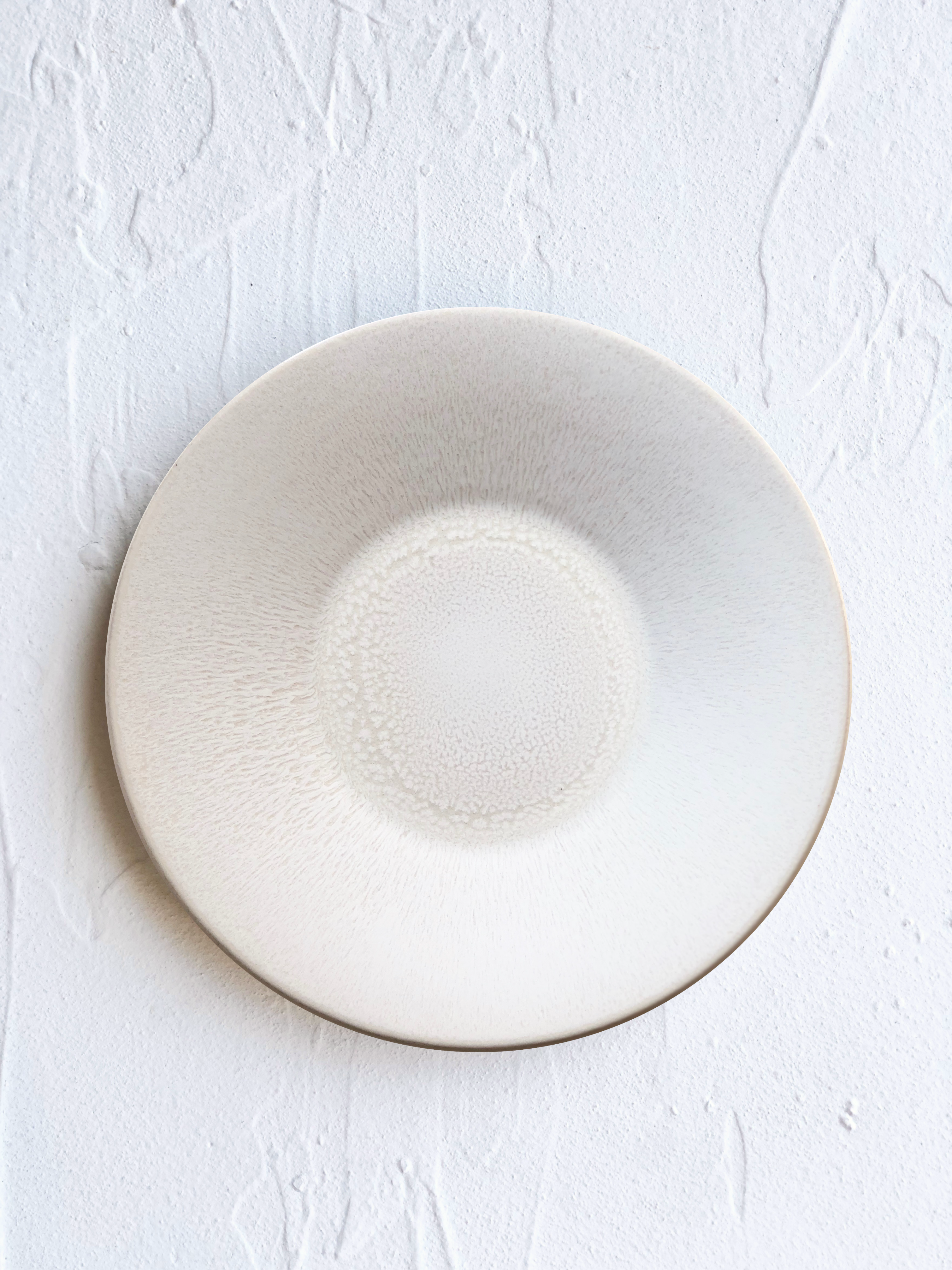 dinner plate with white on white reactive glaze 10.5 inches diameter