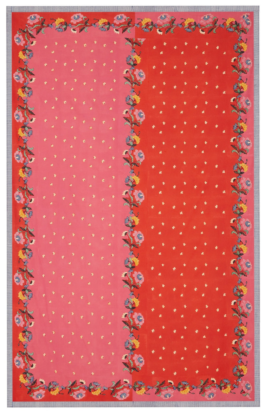 red rectangle cotten tablecloth with red and yellow roses on edge