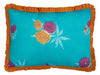 turqoise floral ruffle pillow cover 14 inch front detail