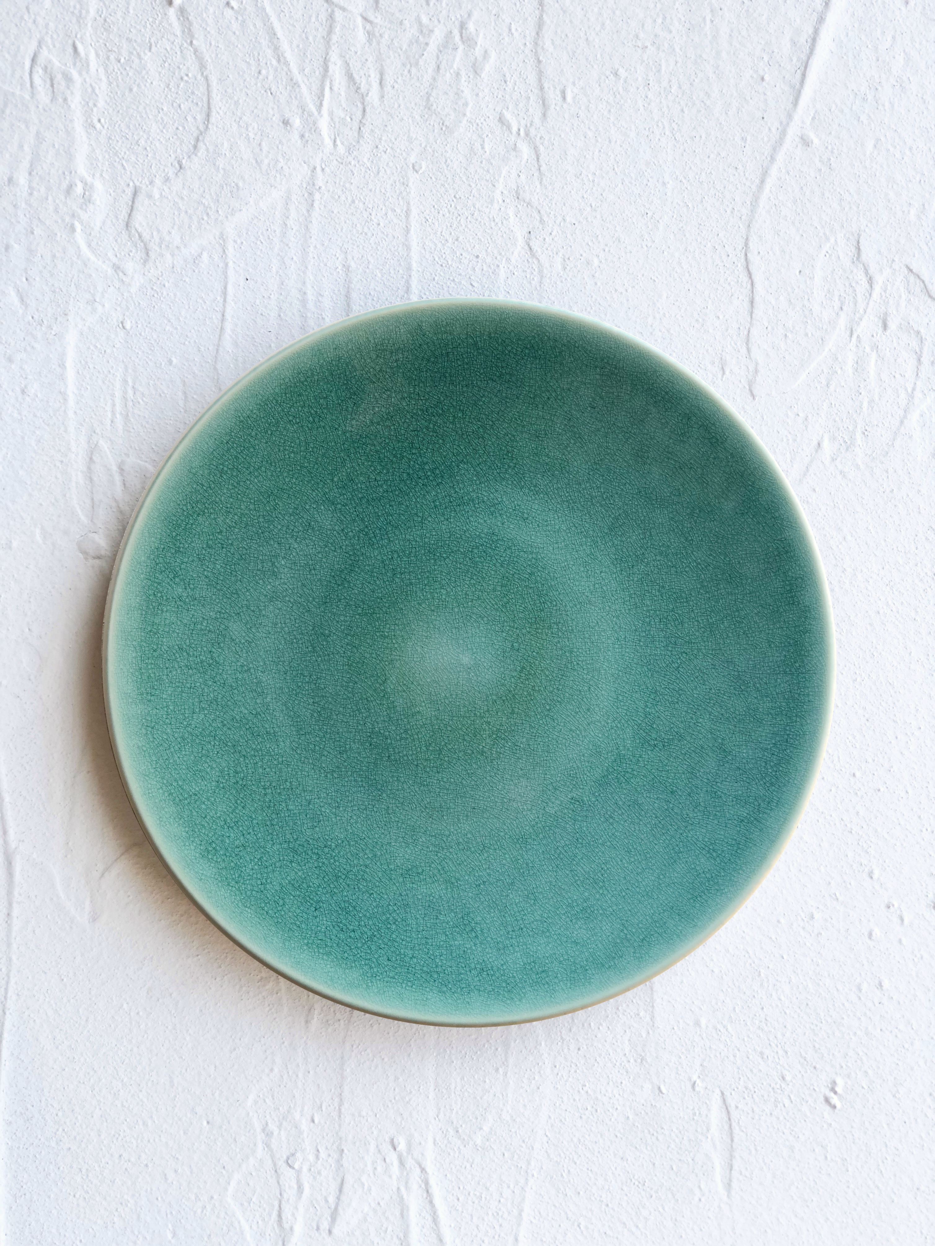 dinner plate with green reactive glaze 10.25 inch diameter