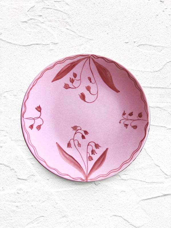 pink salad plate with red floral design 8.5 inch