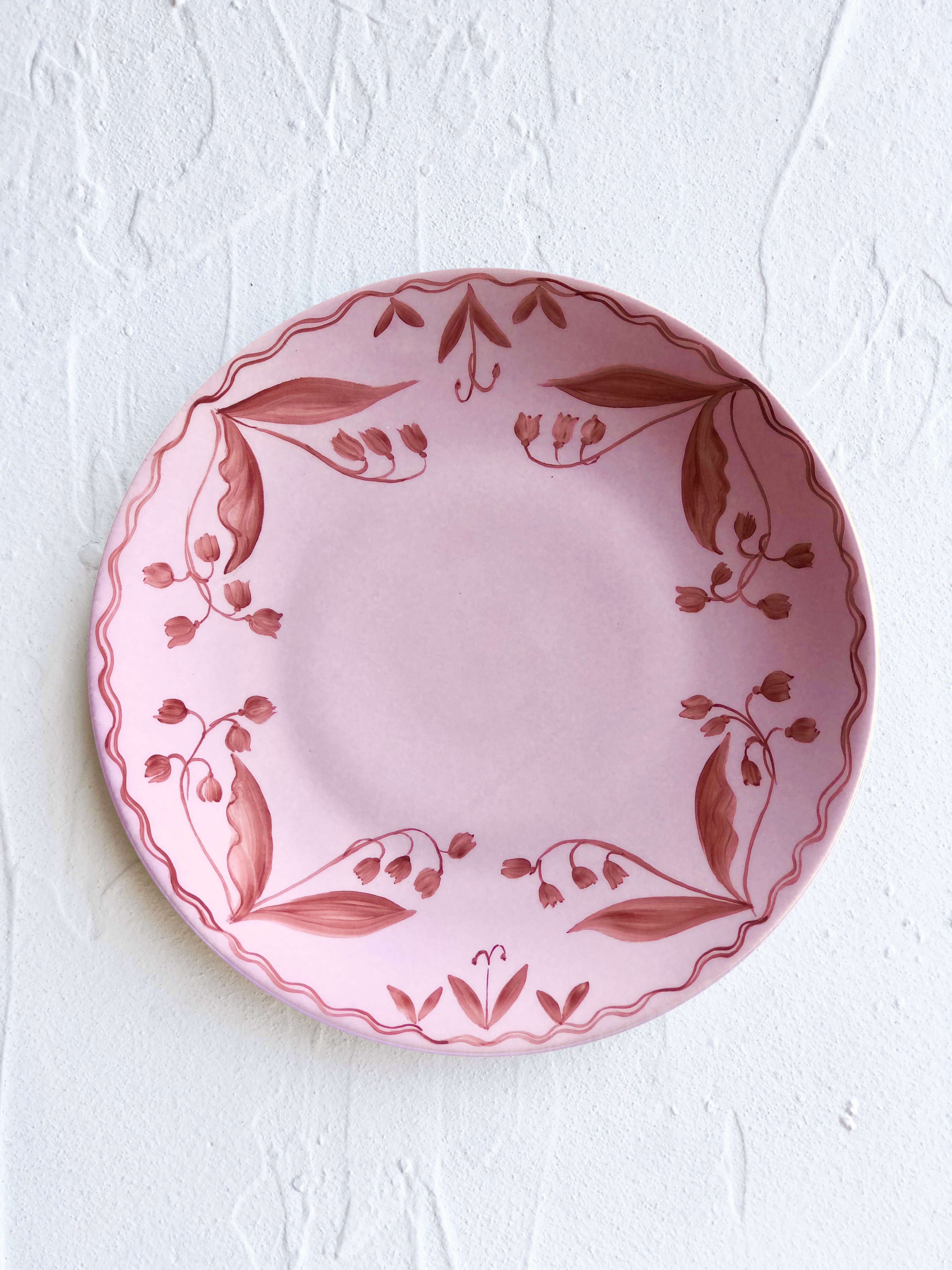 pink and red floral hand painted limoges porcelain dinner plate