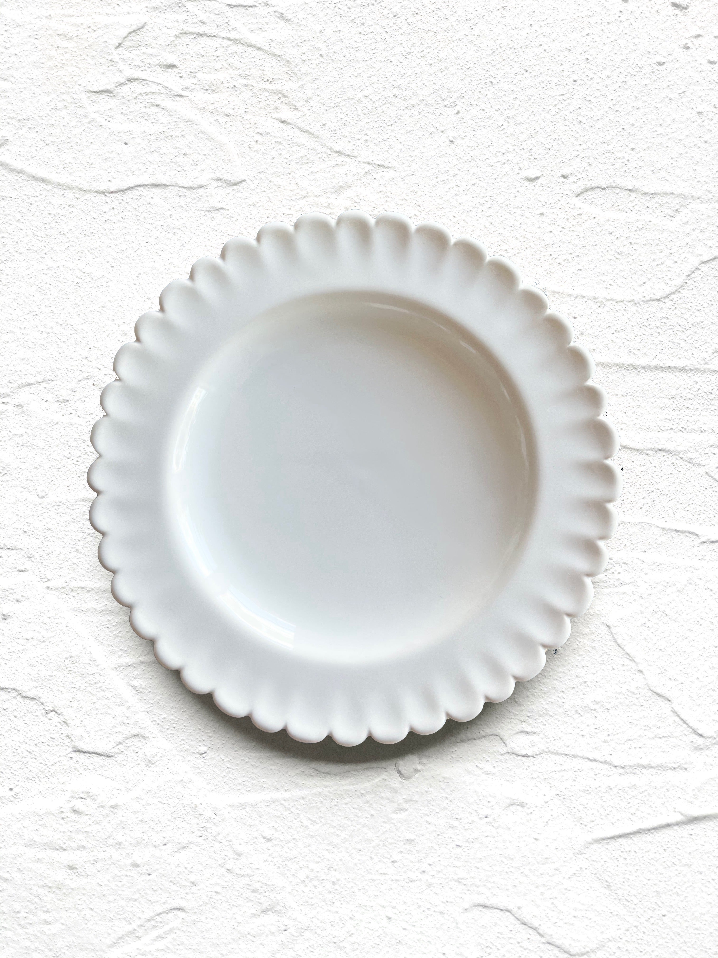 hand painted white salad plate with scalloped edge
