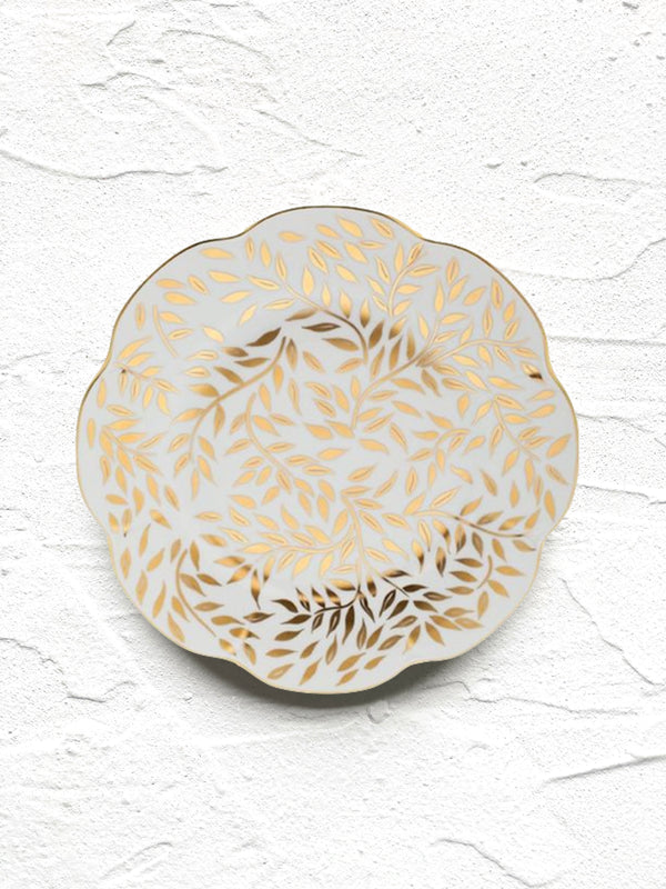 hand painted limoges porcelain salad plate with gold vine pattern and gold rim