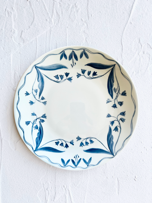 blue and white floral hand painted limoges porcelain dinner plate 