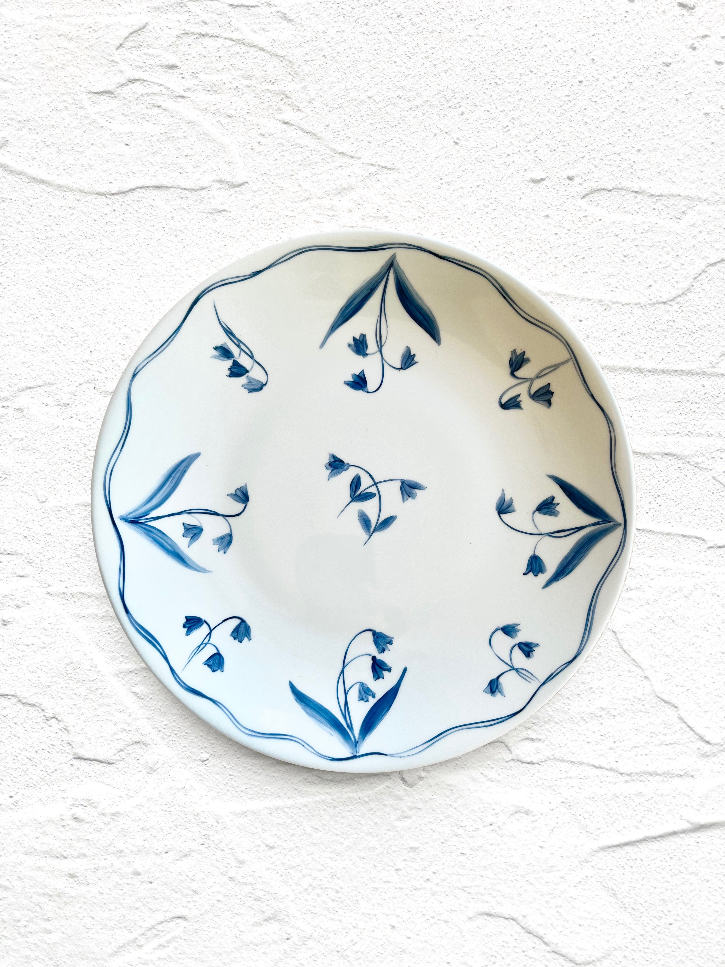 blue and white floral hand painted Limoges porcelain salad plate