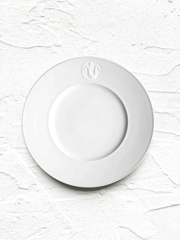 white salad plate with greek medallion design
