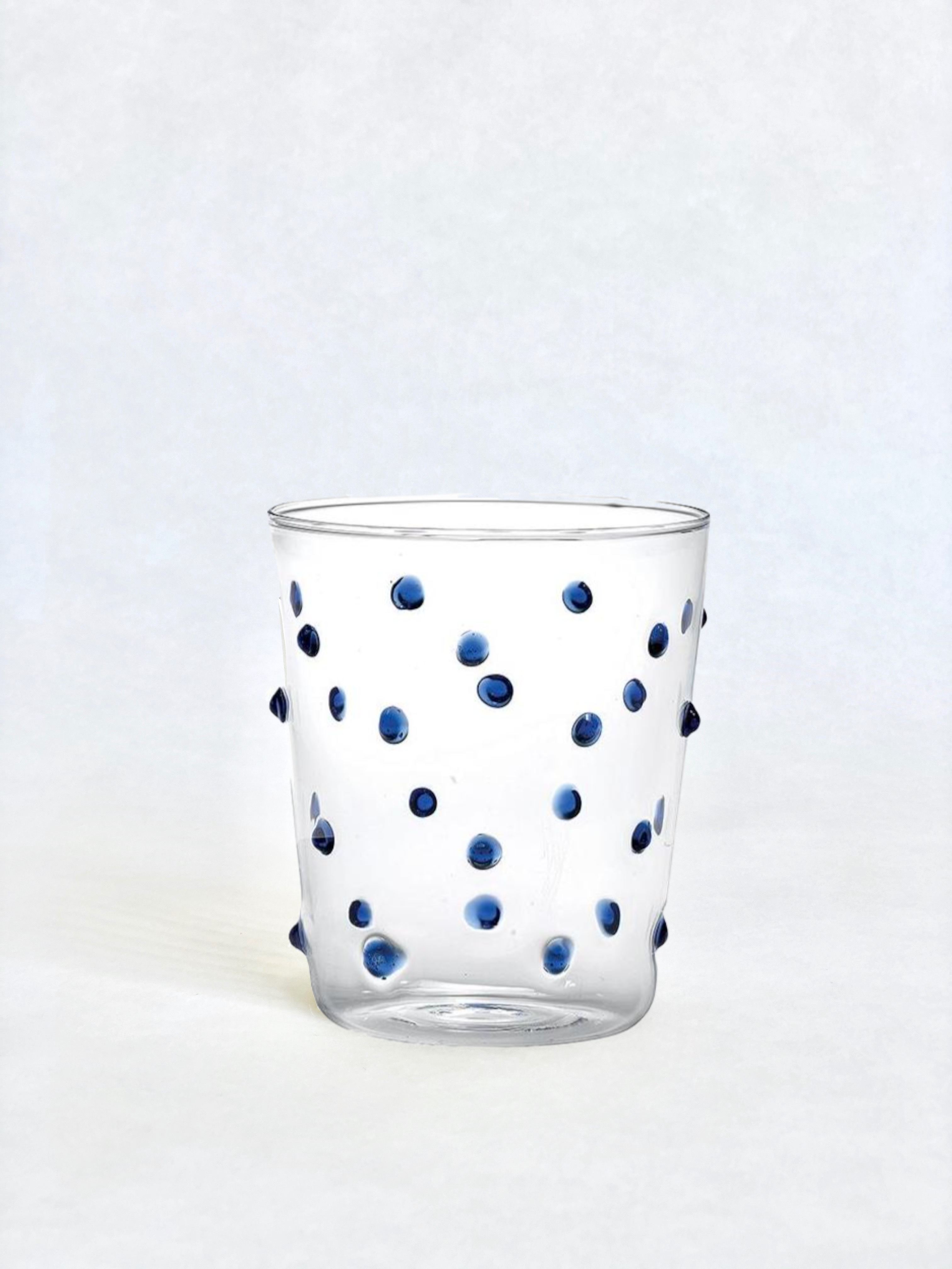 clear glass tumblers with blue glass dots