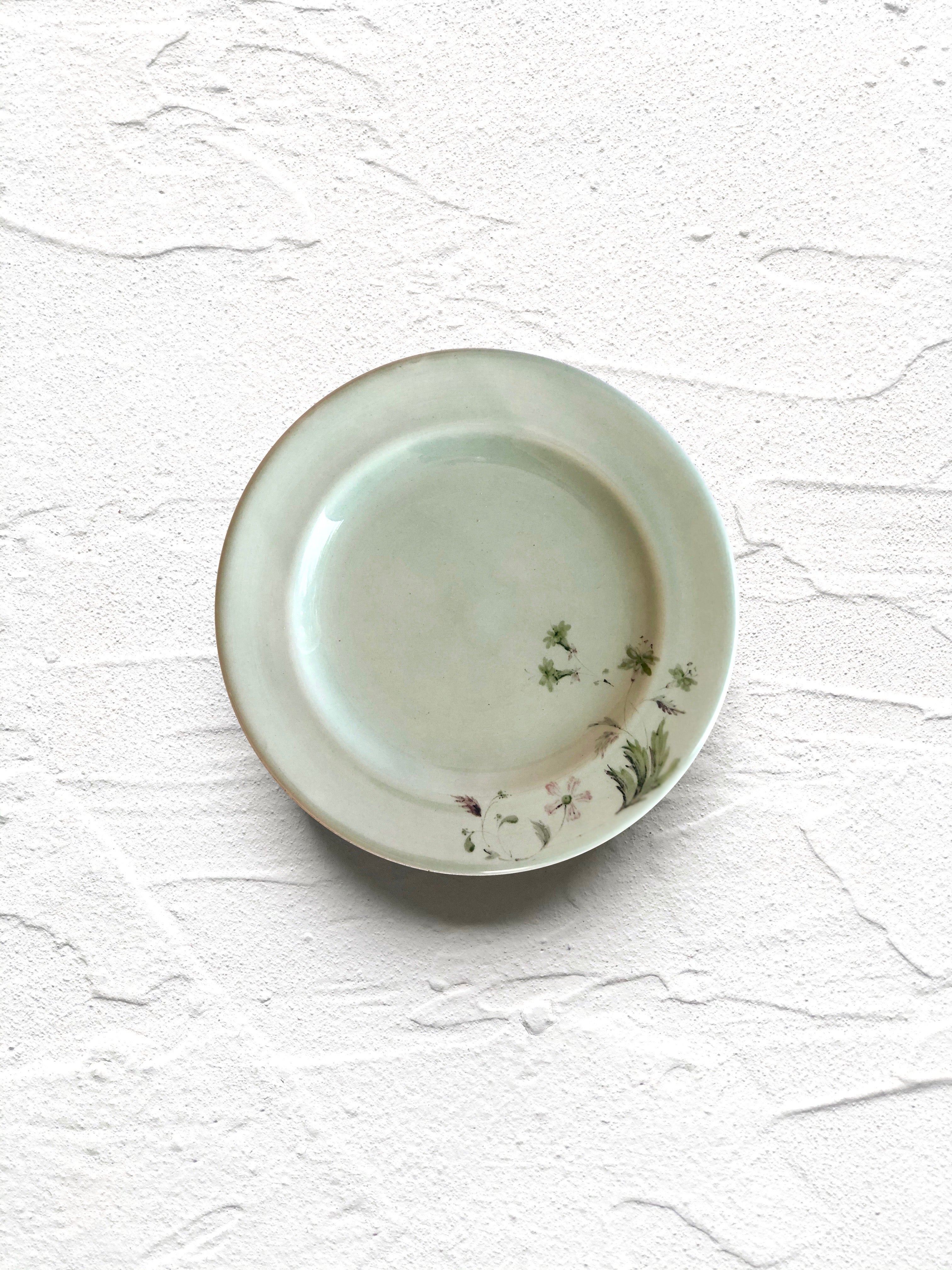 light green bread plate with hand painted flowers 6.5 inch