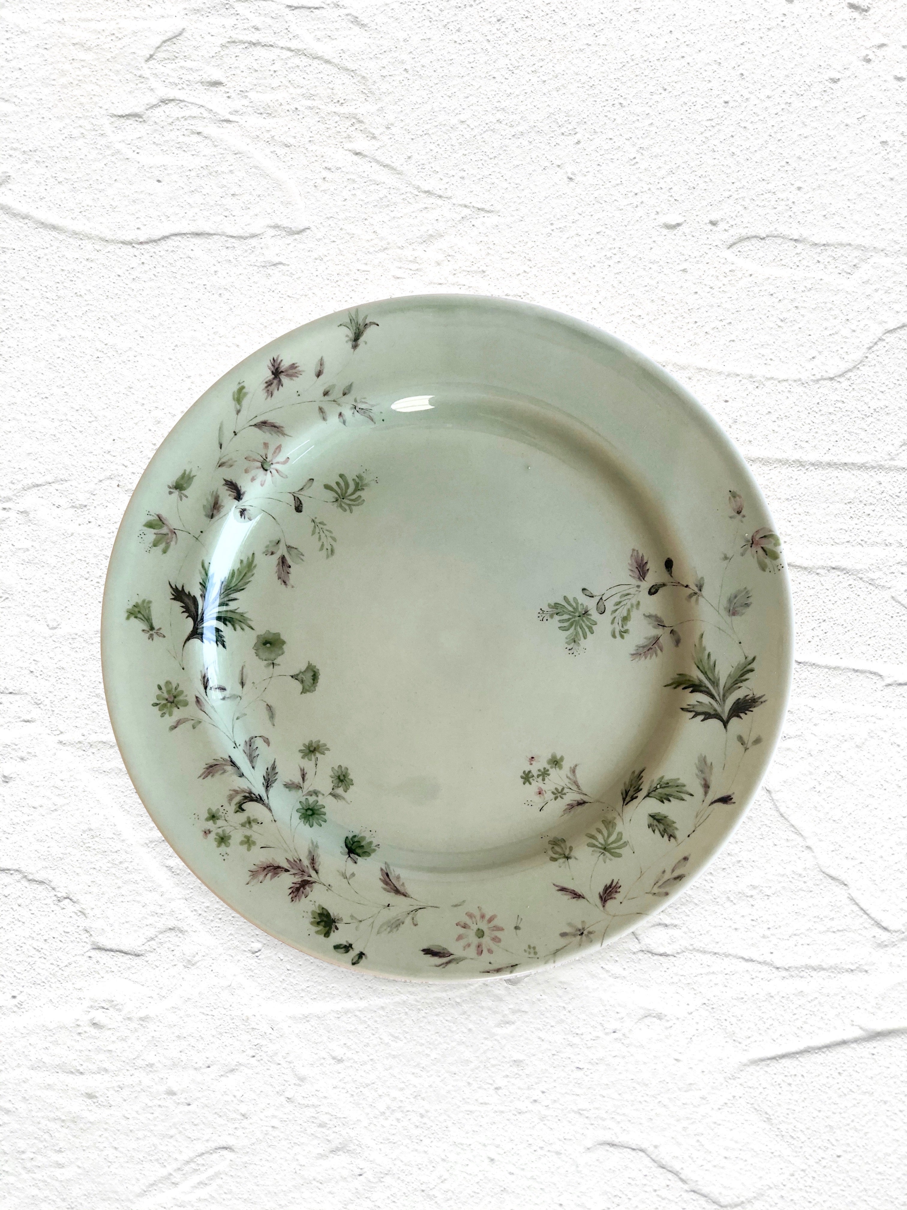 light green bread plate with hand painted flowers 8.5 inch