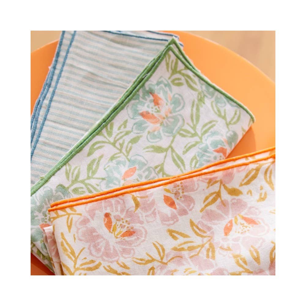 Chandra Napkins - Blue Green Stripe - S/2