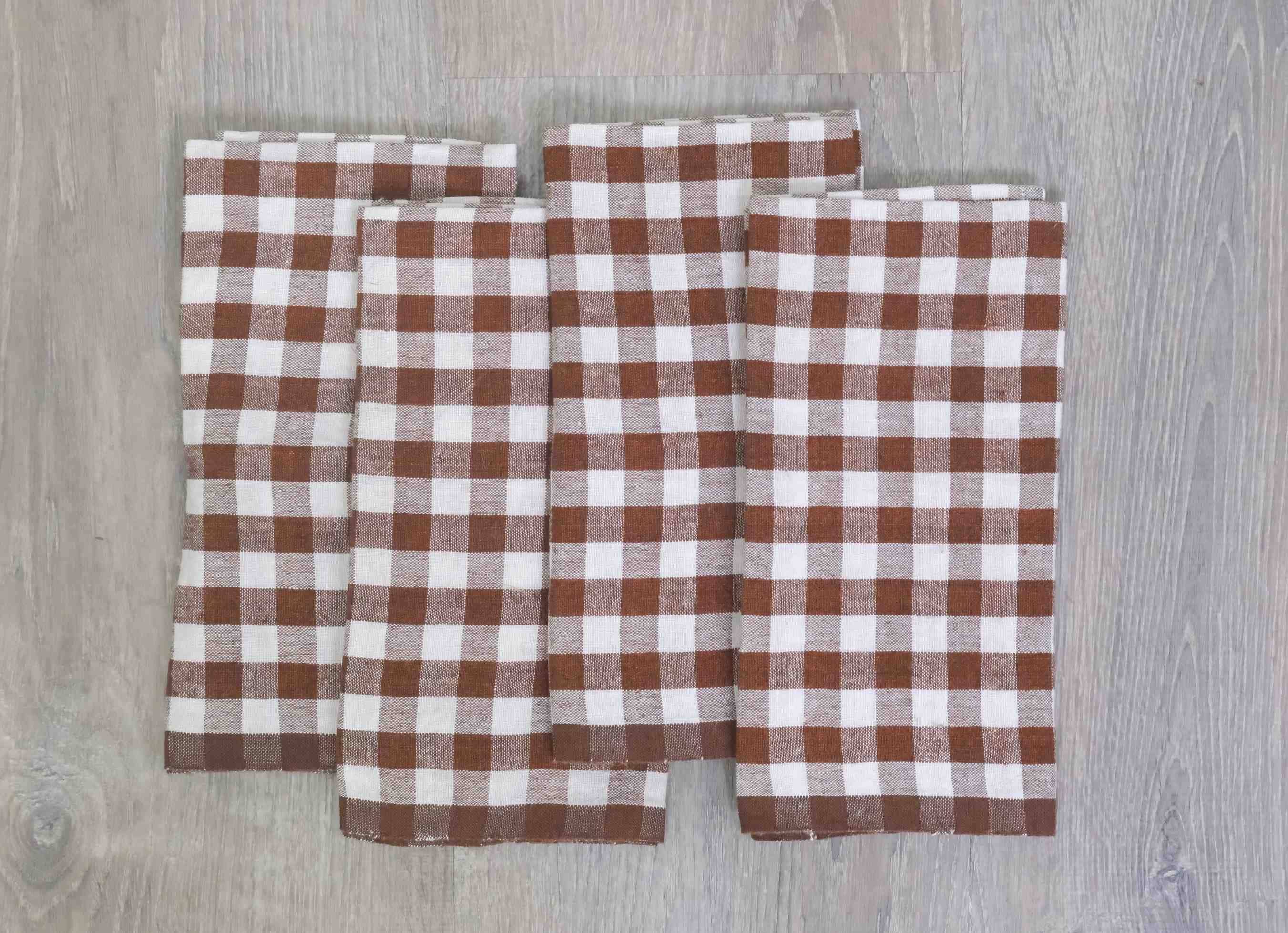 Gingham Belgian Linen Napkin -  Walnut - S/4