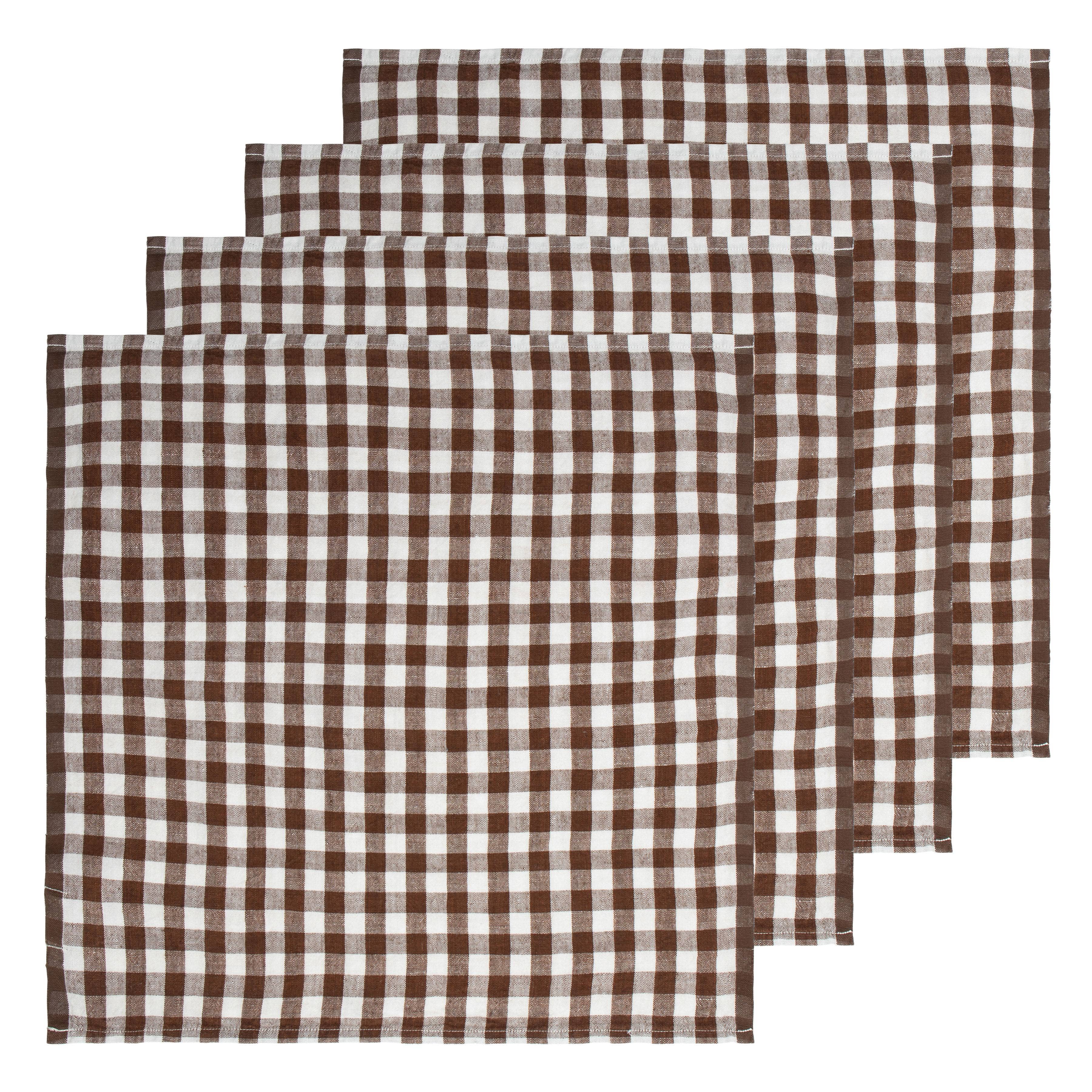 Gingham Belgian Linen Napkin -  Walnut - S/4