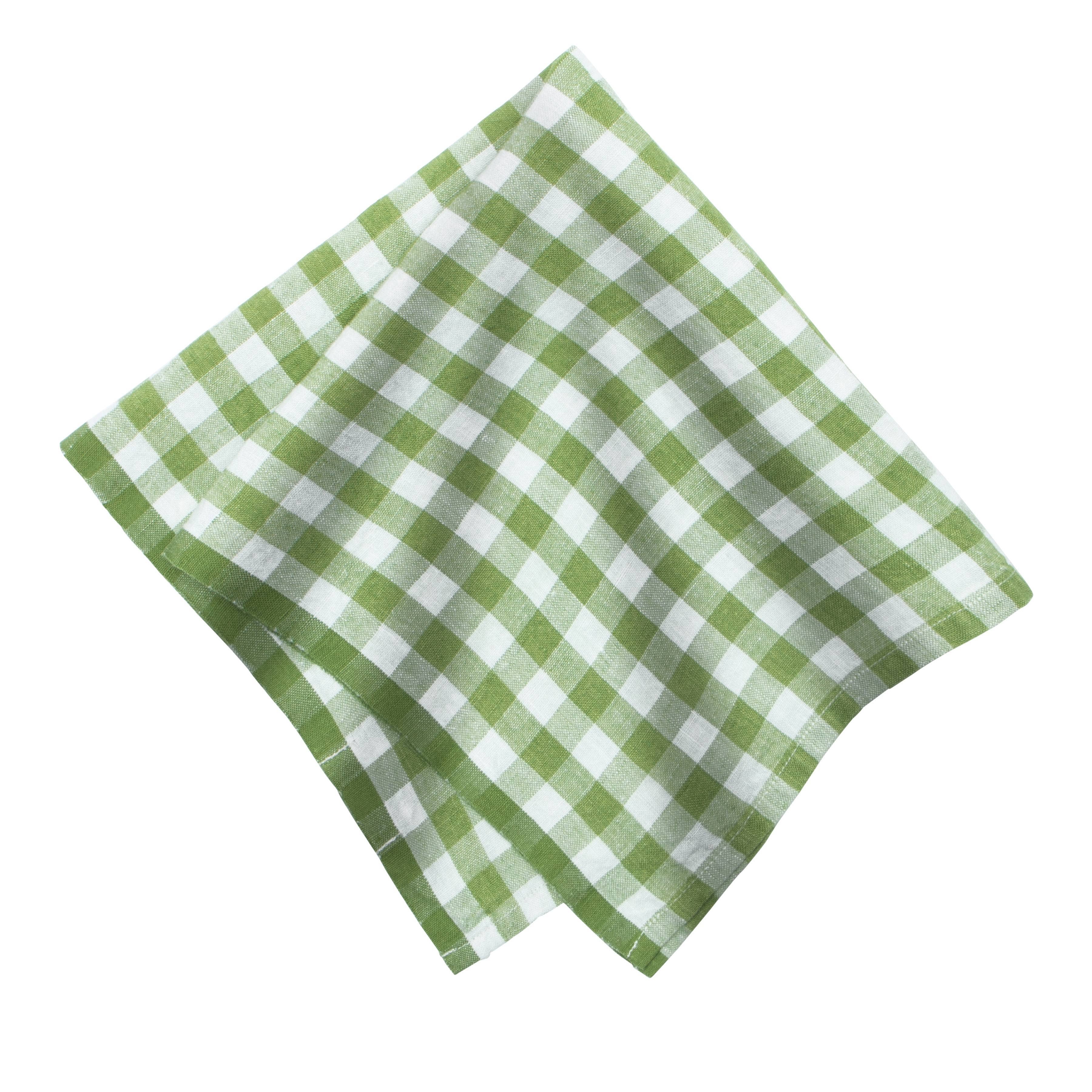 Gingham Belgian Linen Napkin-  Basil - Set of 4