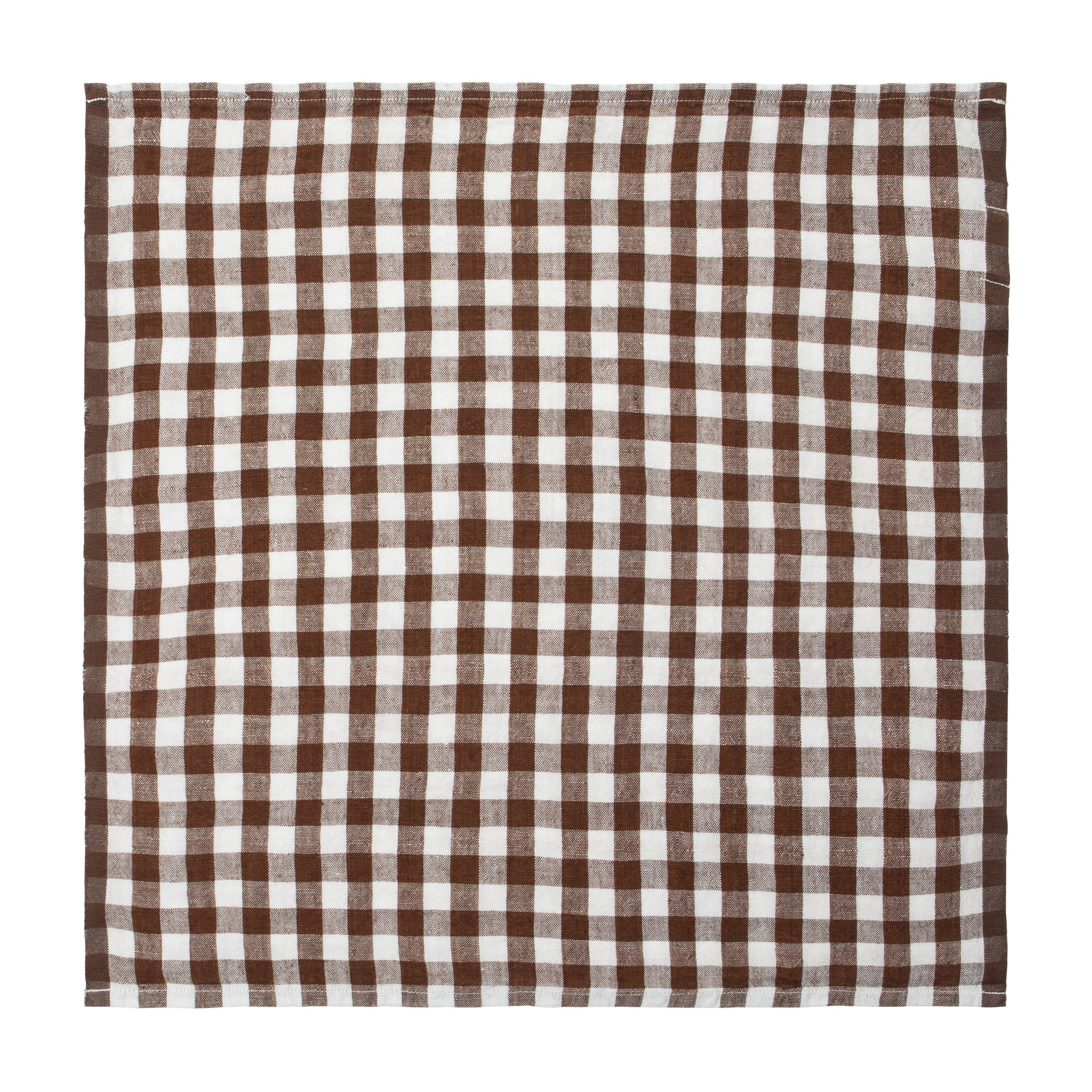 Gingham Belgian Linen Napkin -  Walnut - S/4