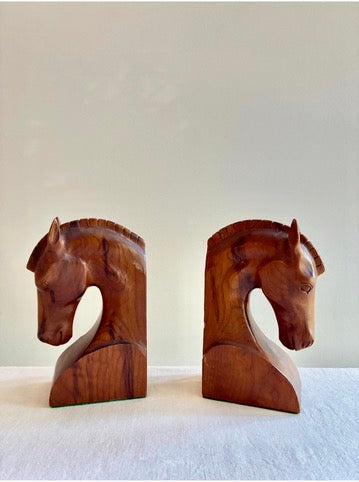 Wood Horse Bookends - Vintage