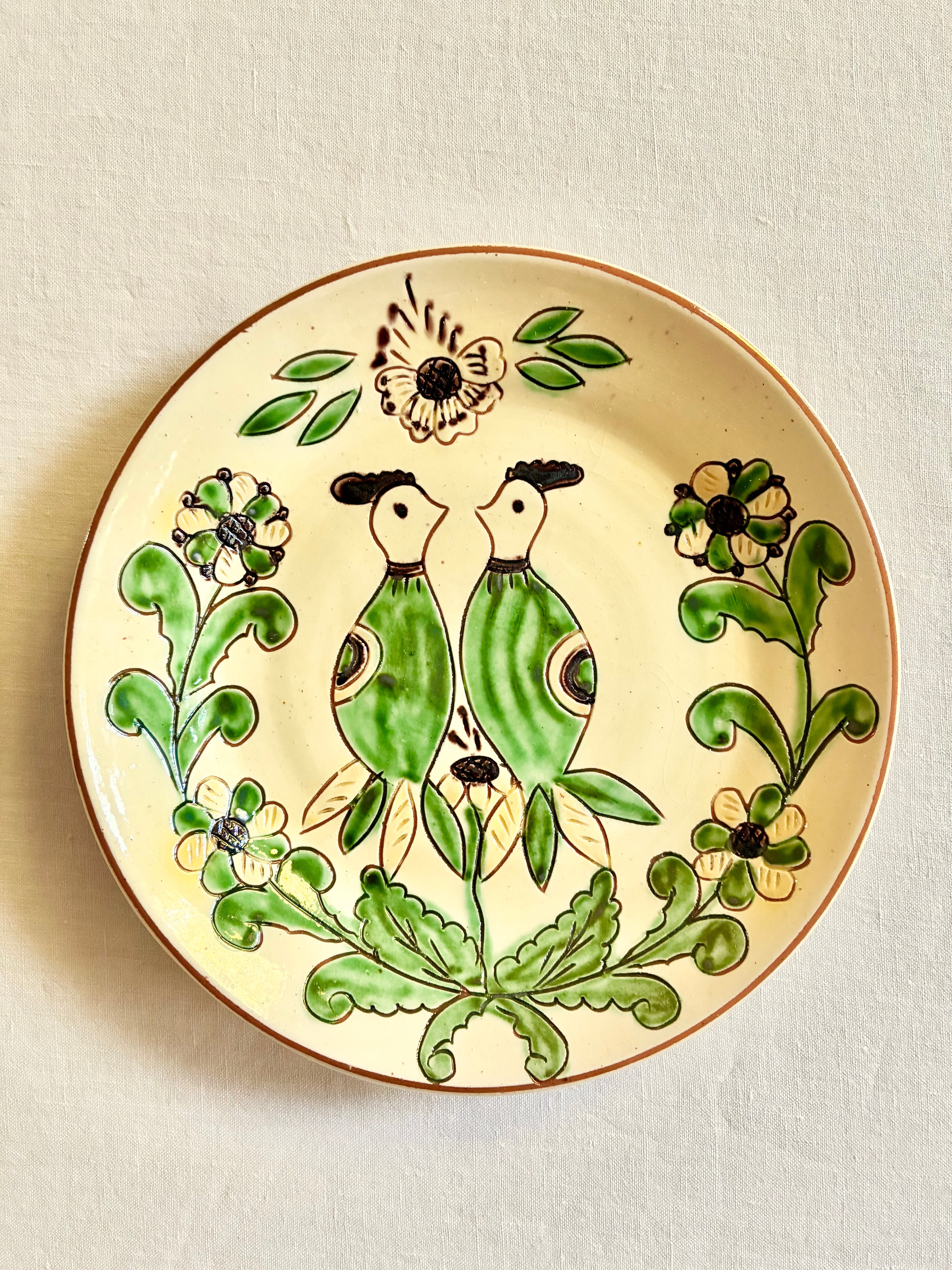 Bukowina Romanian Bird Kiss 8" Plate  S/4