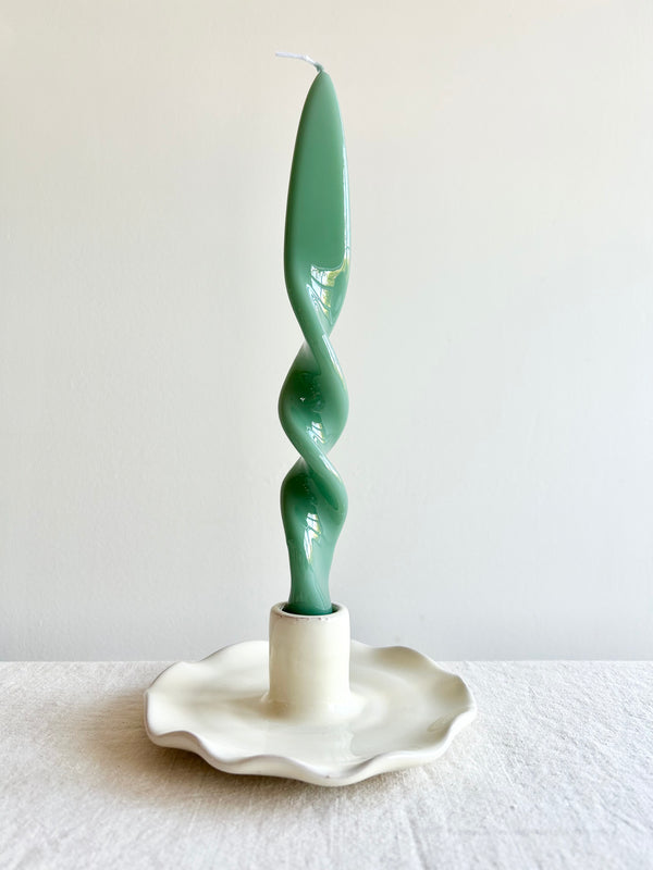 Glazed Cream Ceramic Demi Ruffle Candleholder