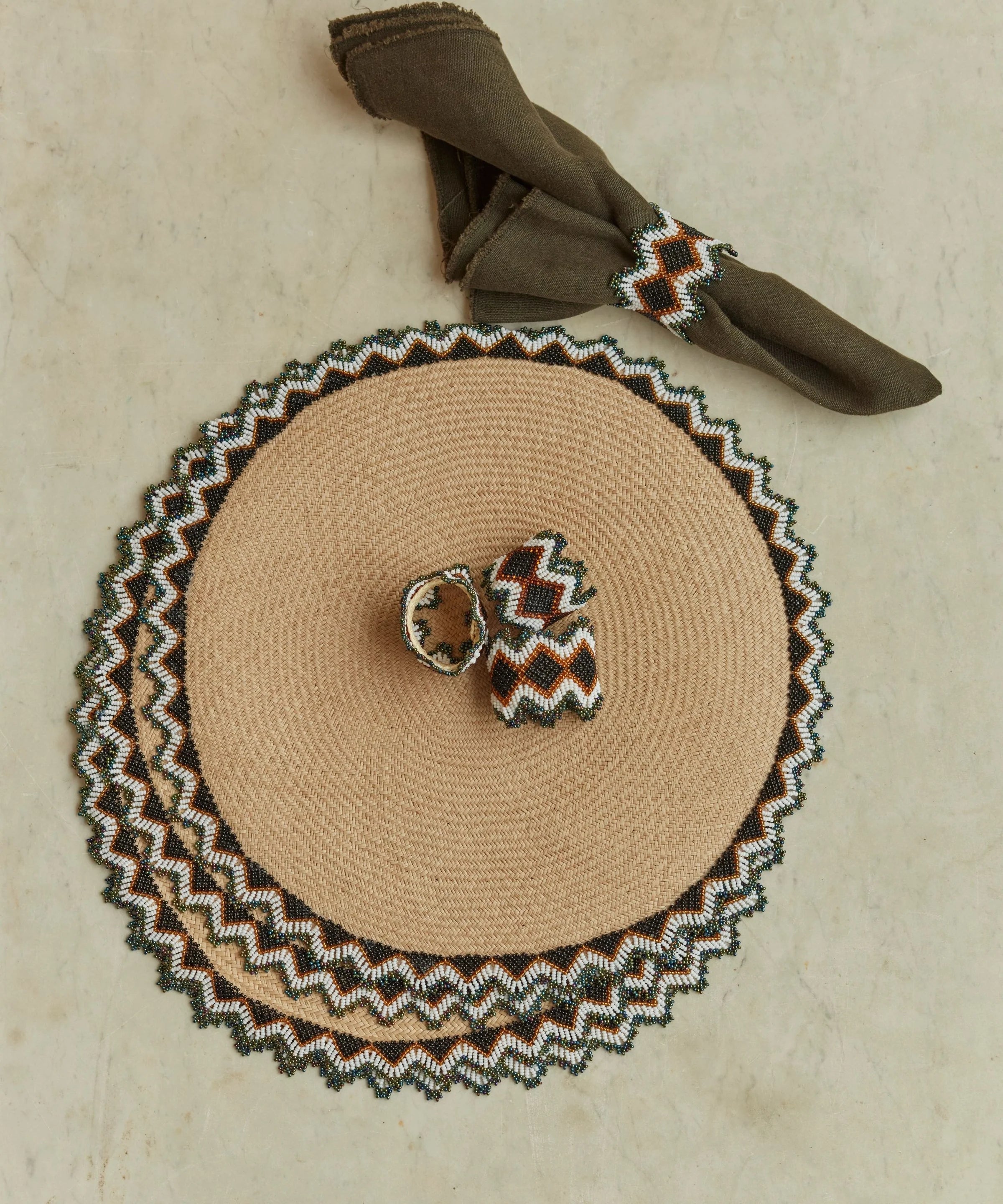 Zinnia Placemat -Khaki  S/4