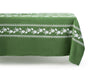 rectangular green embroidered tablecloth with white flowers distant view
