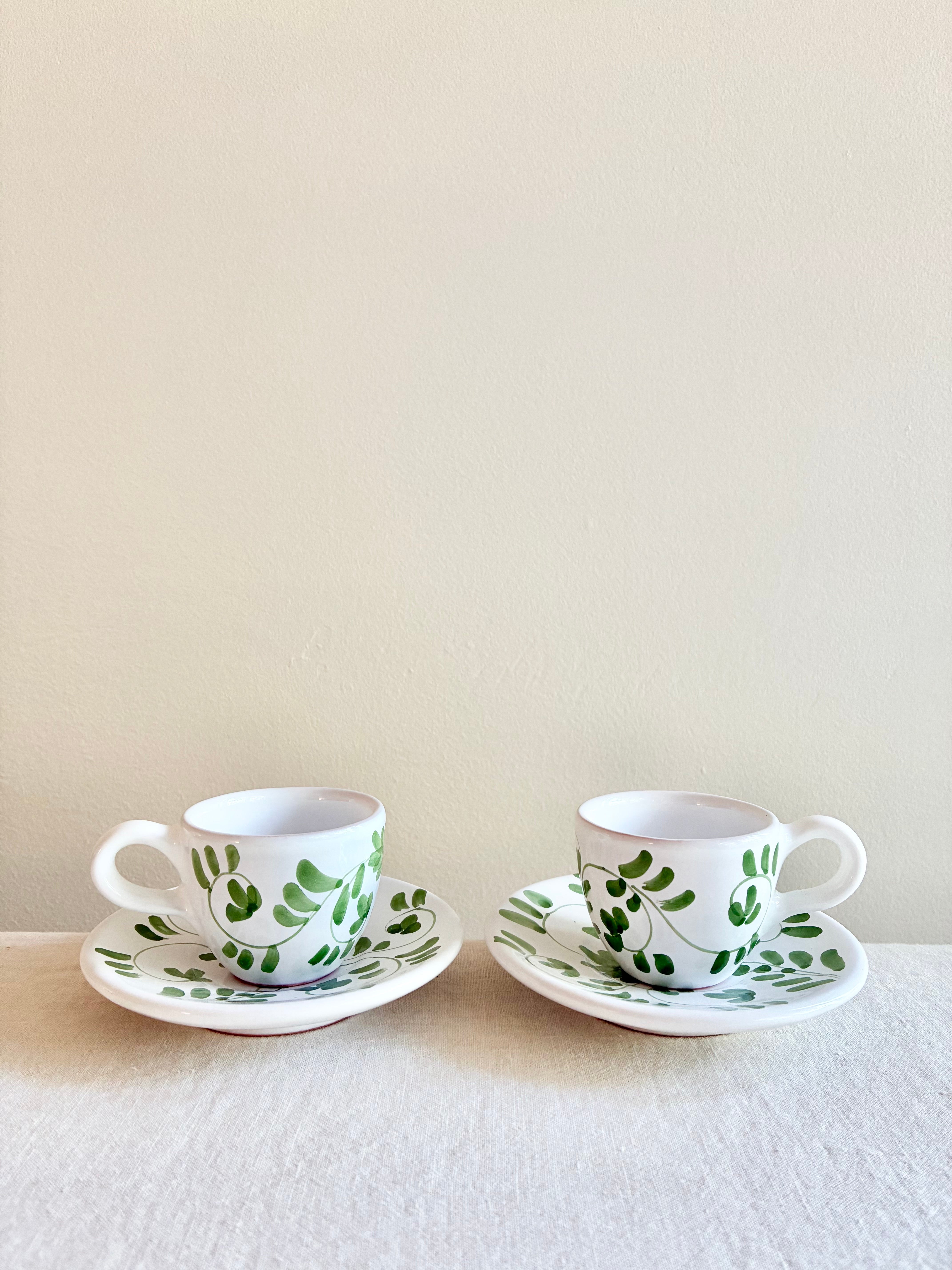 Fresco Espresso Set  - White & Emerald - S/2