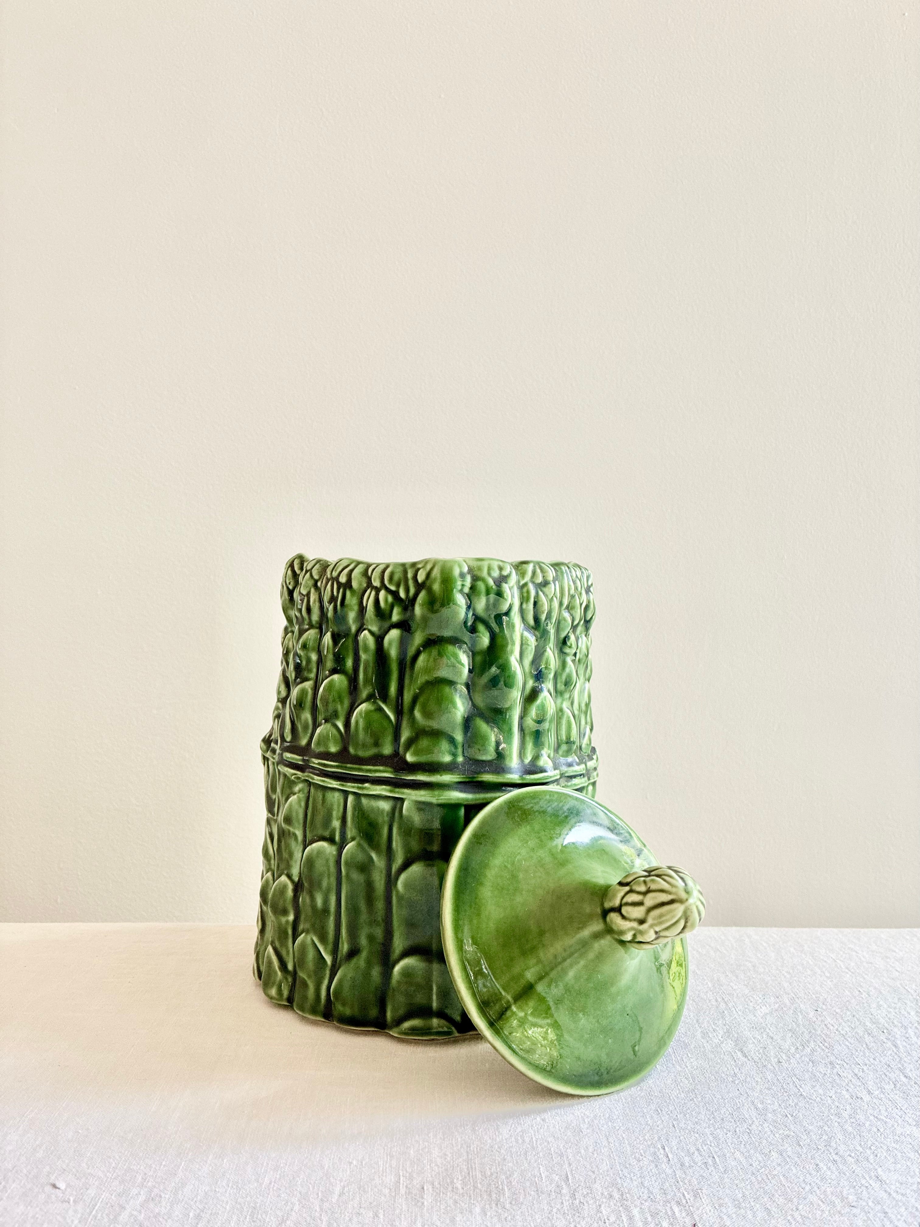 Historic Majolica Asparagus Lidded Jar
