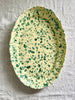 green and cream oval spatterware platter 20" detail